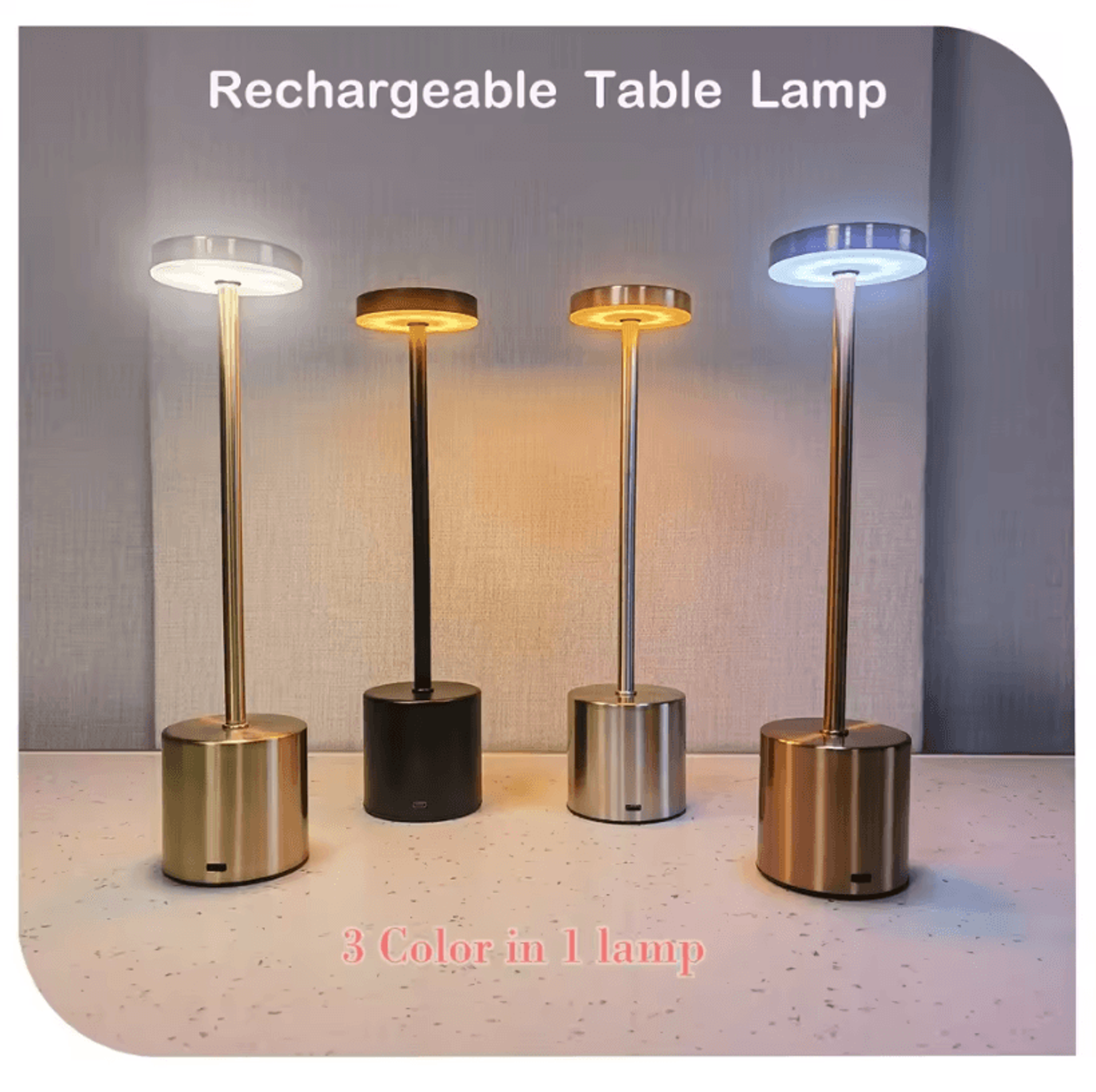 rechargeable ambient table lamp – touch control three-color led night light