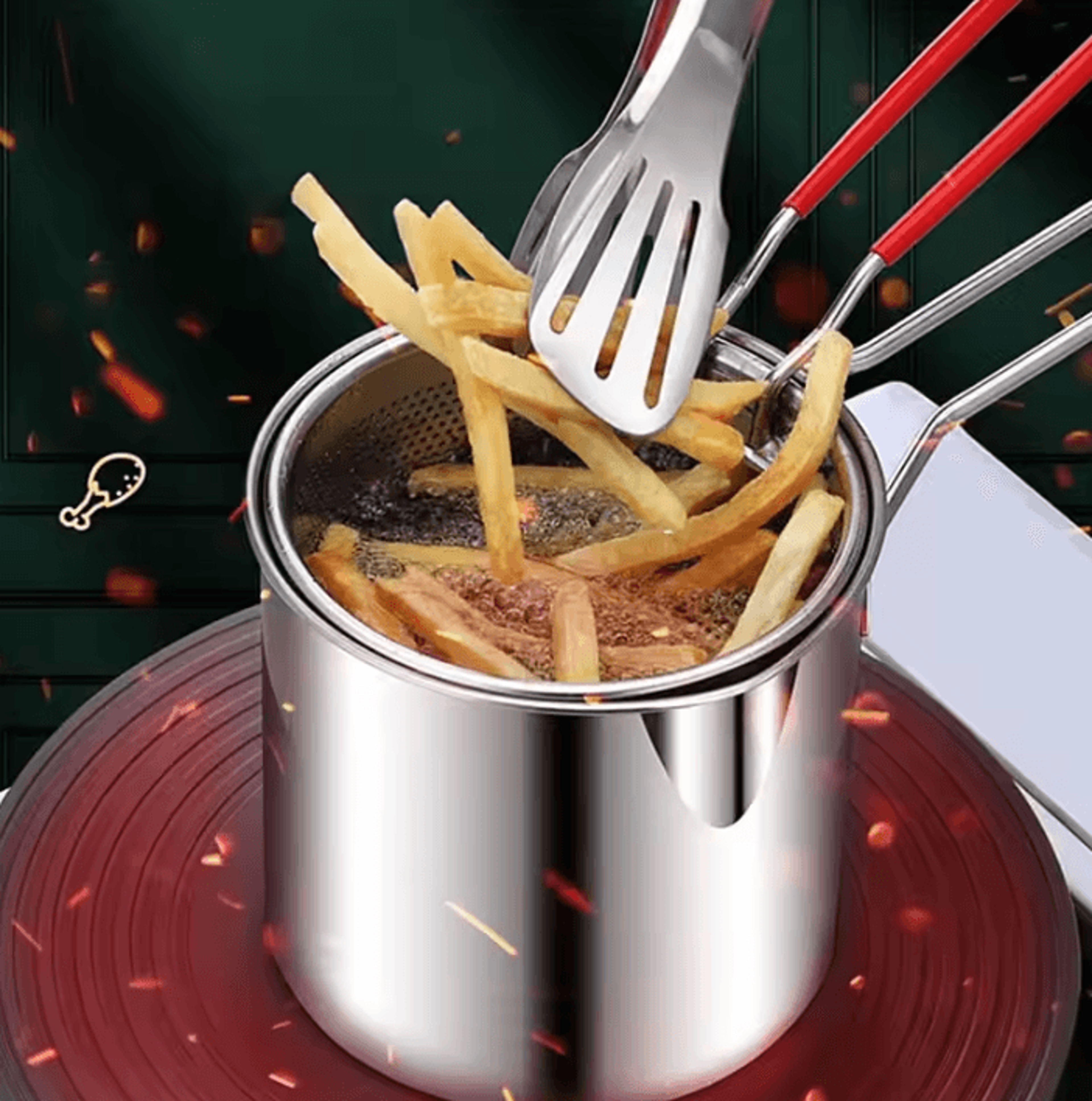stainless steel deep fryer pot – japanese tempura frying pan with strainer basket