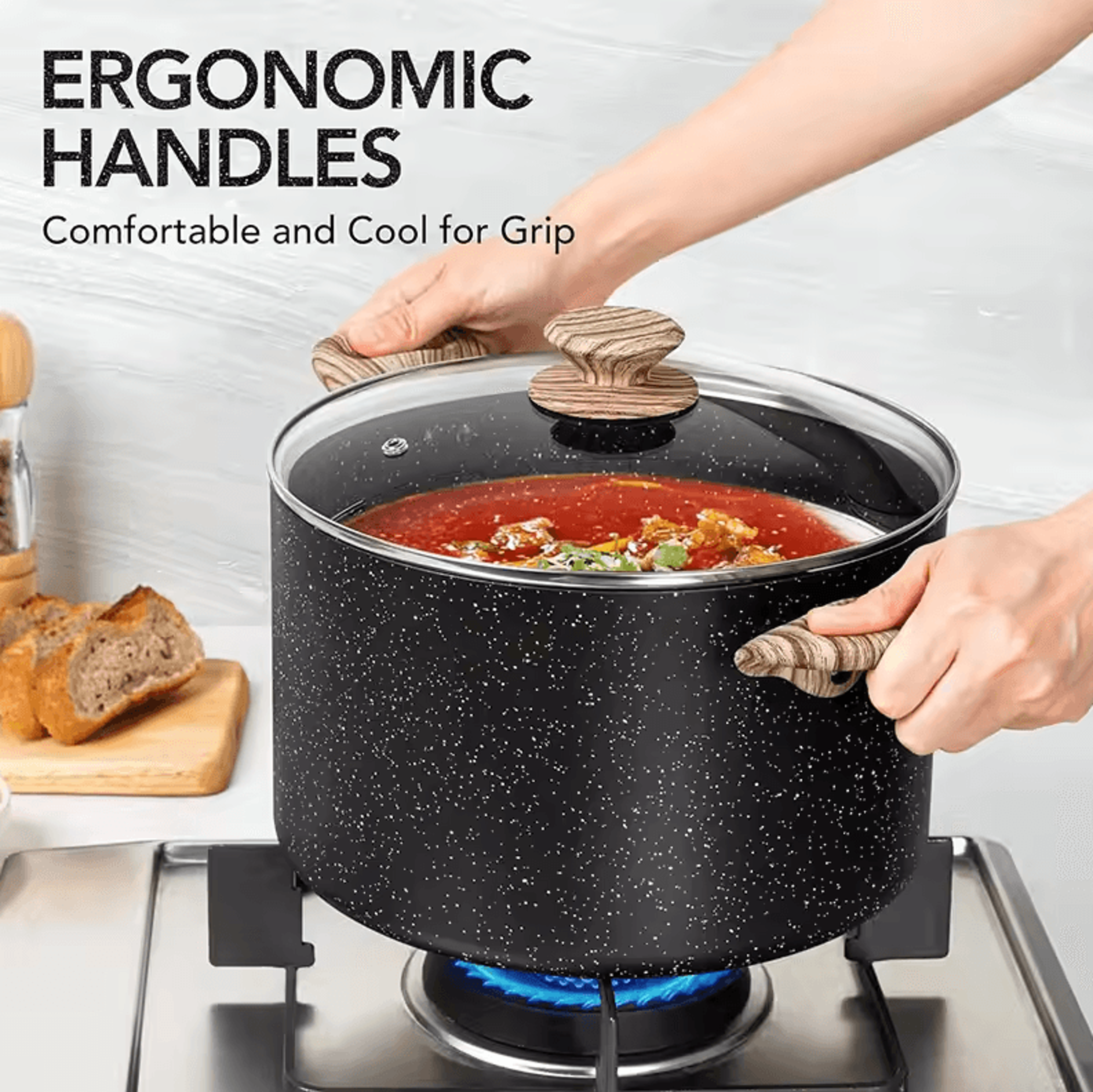 nonstick stock pot – granite large soup & pasta cooking pot with glass lid