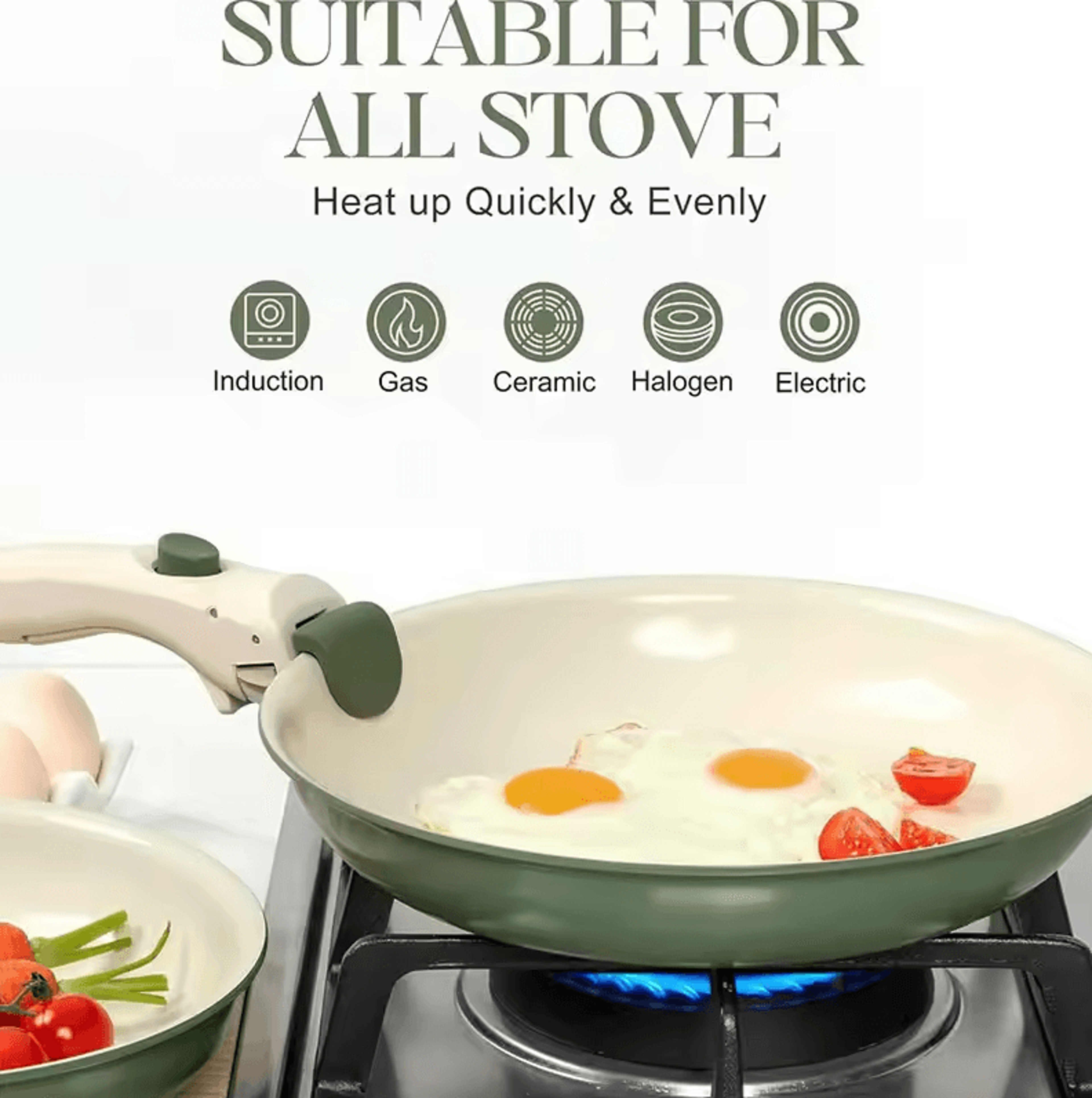 nonstick frying pan set – 2/3 pcs stackable pans with removable handle