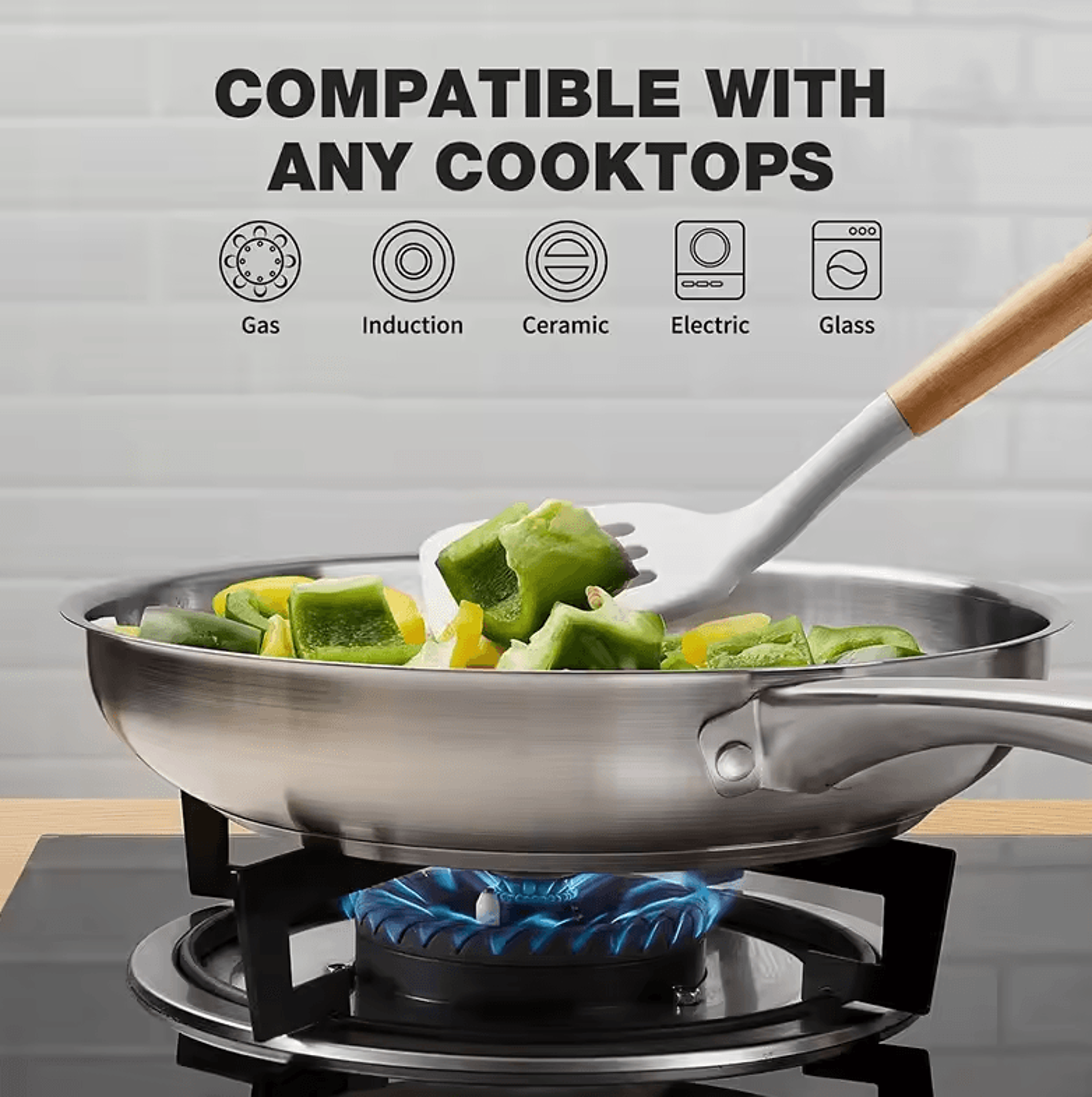 8/10 inch tri-ply stainless steel frying pan no coatings skillet professional cooking skillet induction compatible pan o