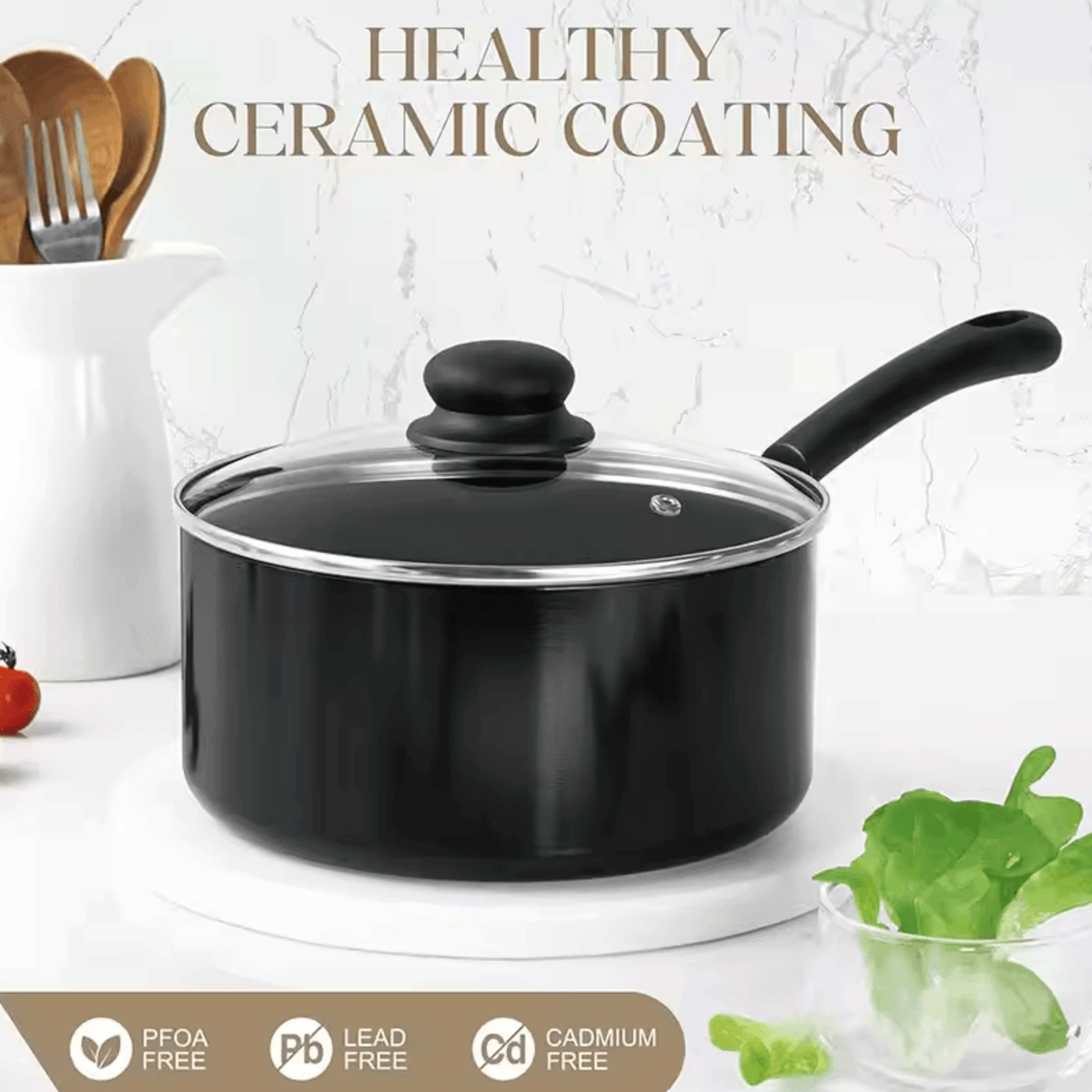 premium 1-quart nonstick ceramic saucepan with glass lid