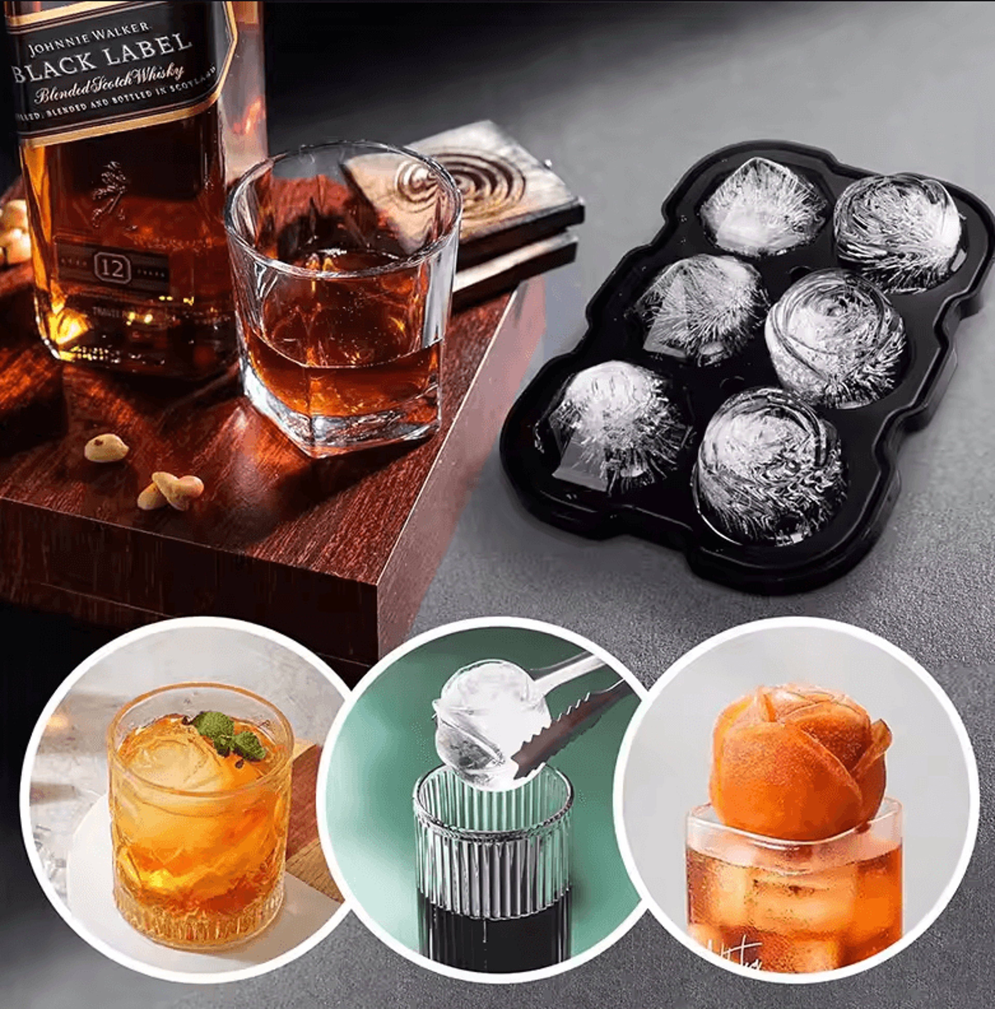 premium silicone ice cube trays with lid – rose & diamond ice ball maker for cocktails