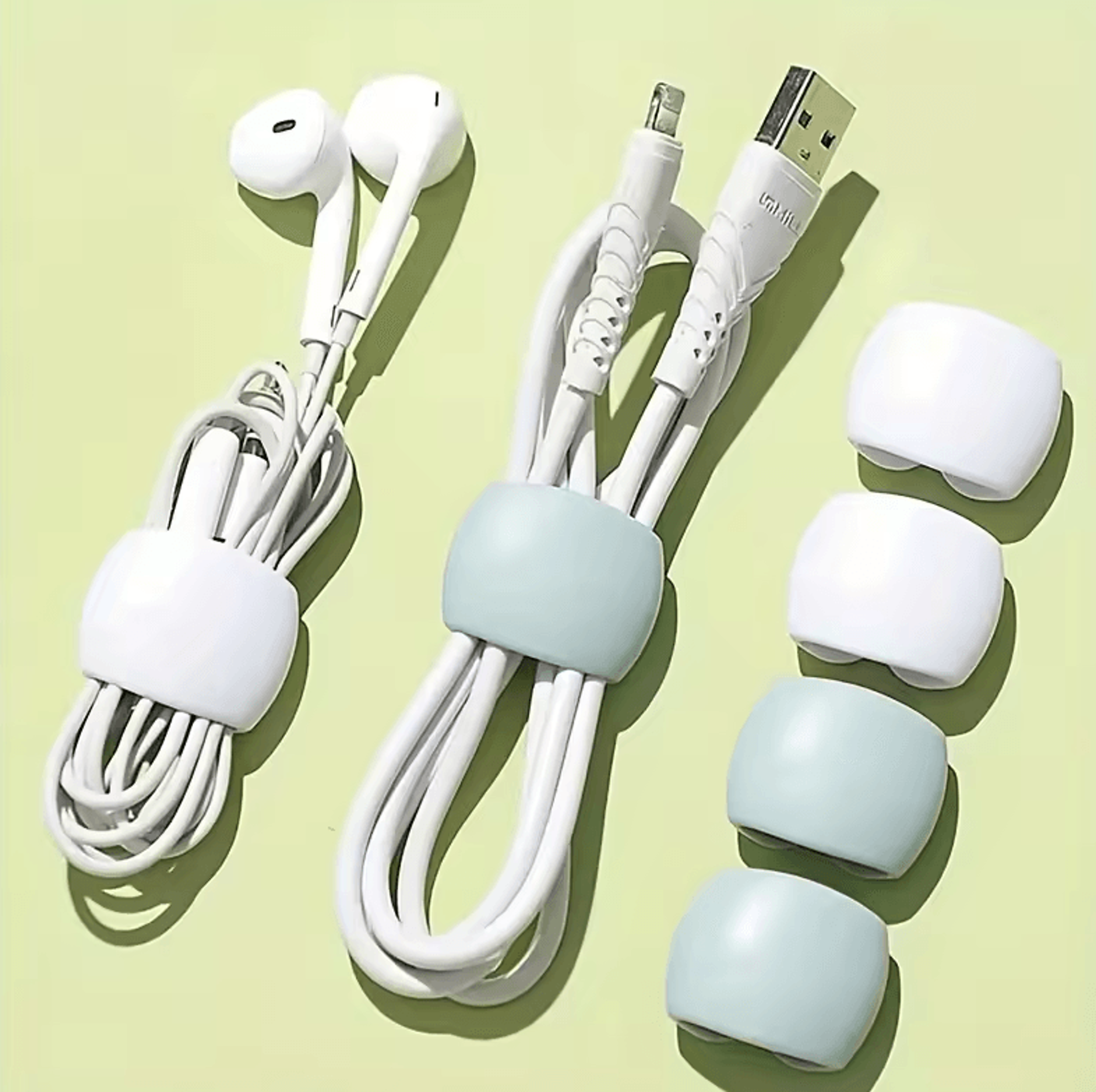 6-piece silicone cable organizers – multifunctional cord wraps for earphones & charging cables