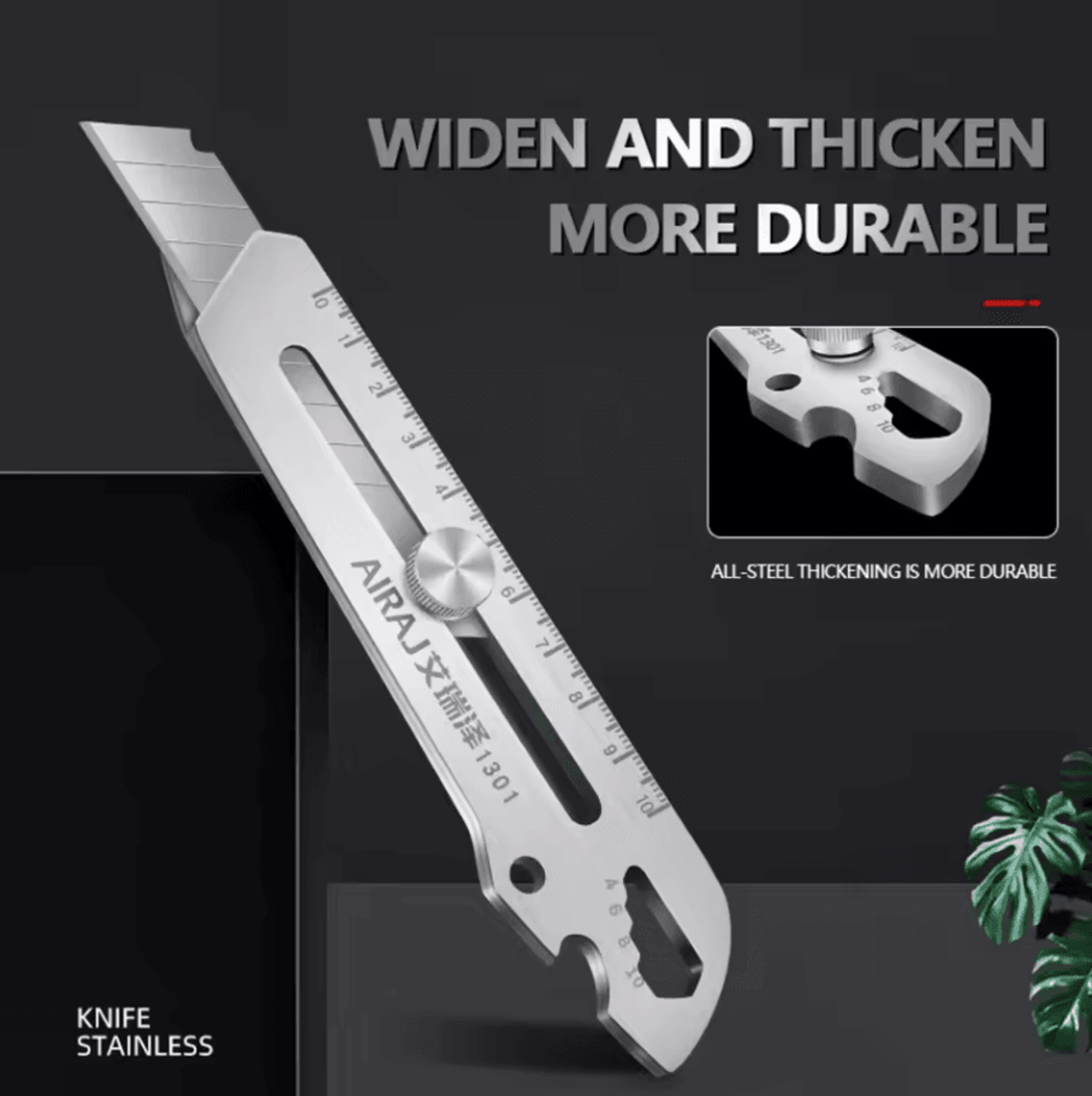 multifunctional utility knife tool | 6-in-1 stainless steel all purpose cutter with bottle opener, ruler & screwdriver
