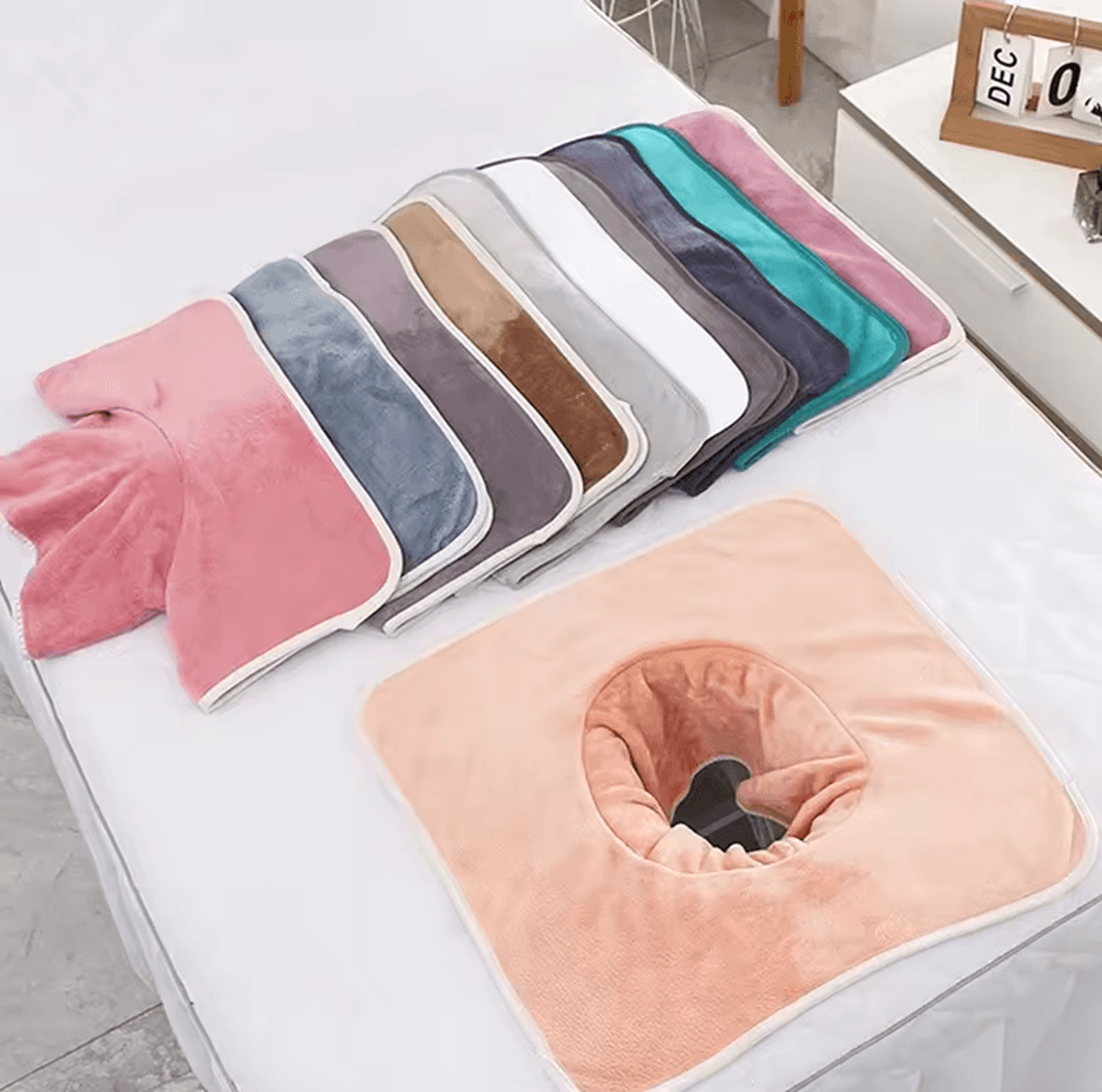 thickened beauty spa massage table face towel with hole | salon & hotel spa linen (14 by 14in)