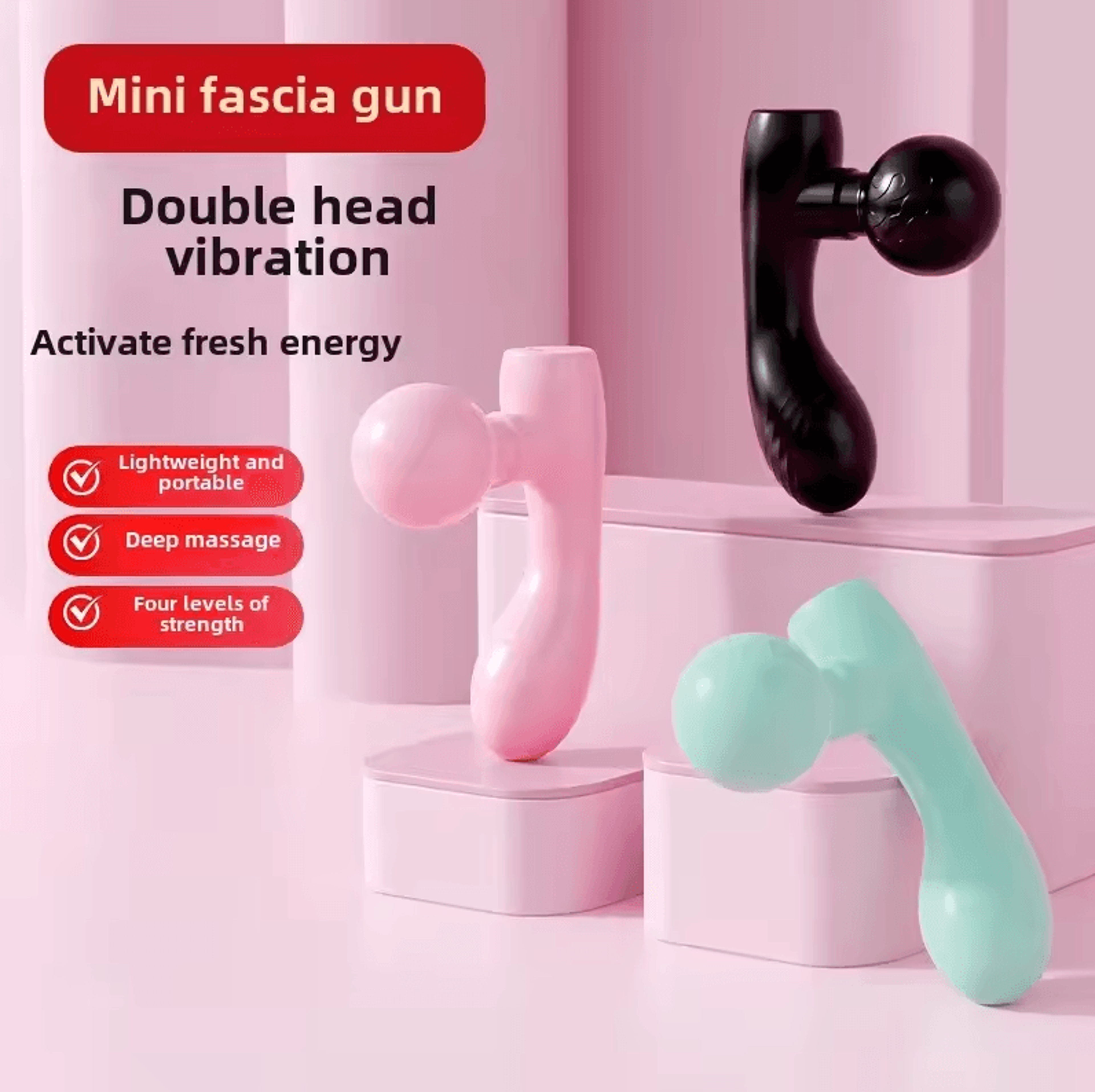 double-ended portable fascia gun massager | silent mini deep vibration muscle relaxer with 4 gears