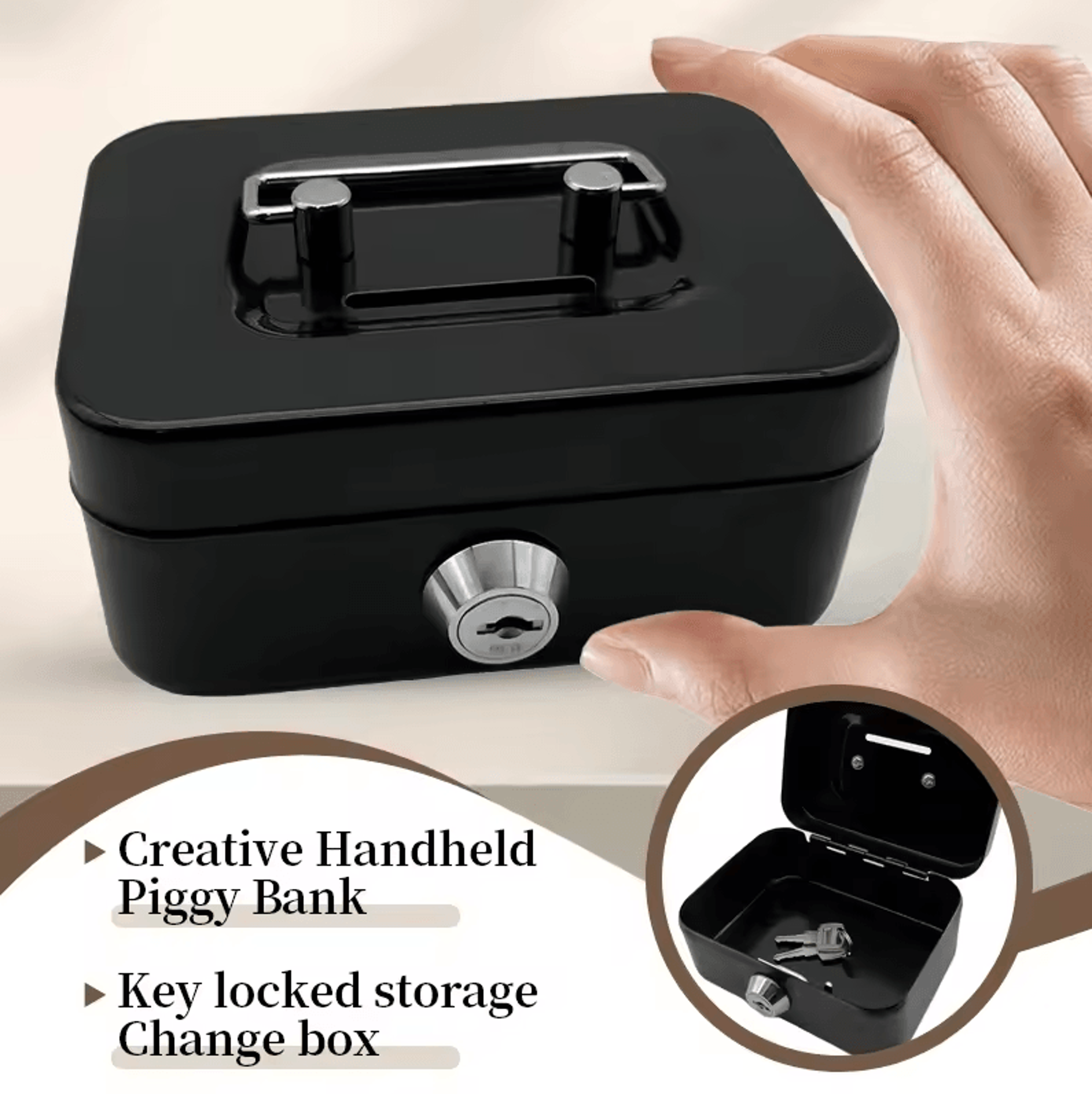 portable lockable cash box | creative money safe box with key & handle for coins, cash & small valuables
