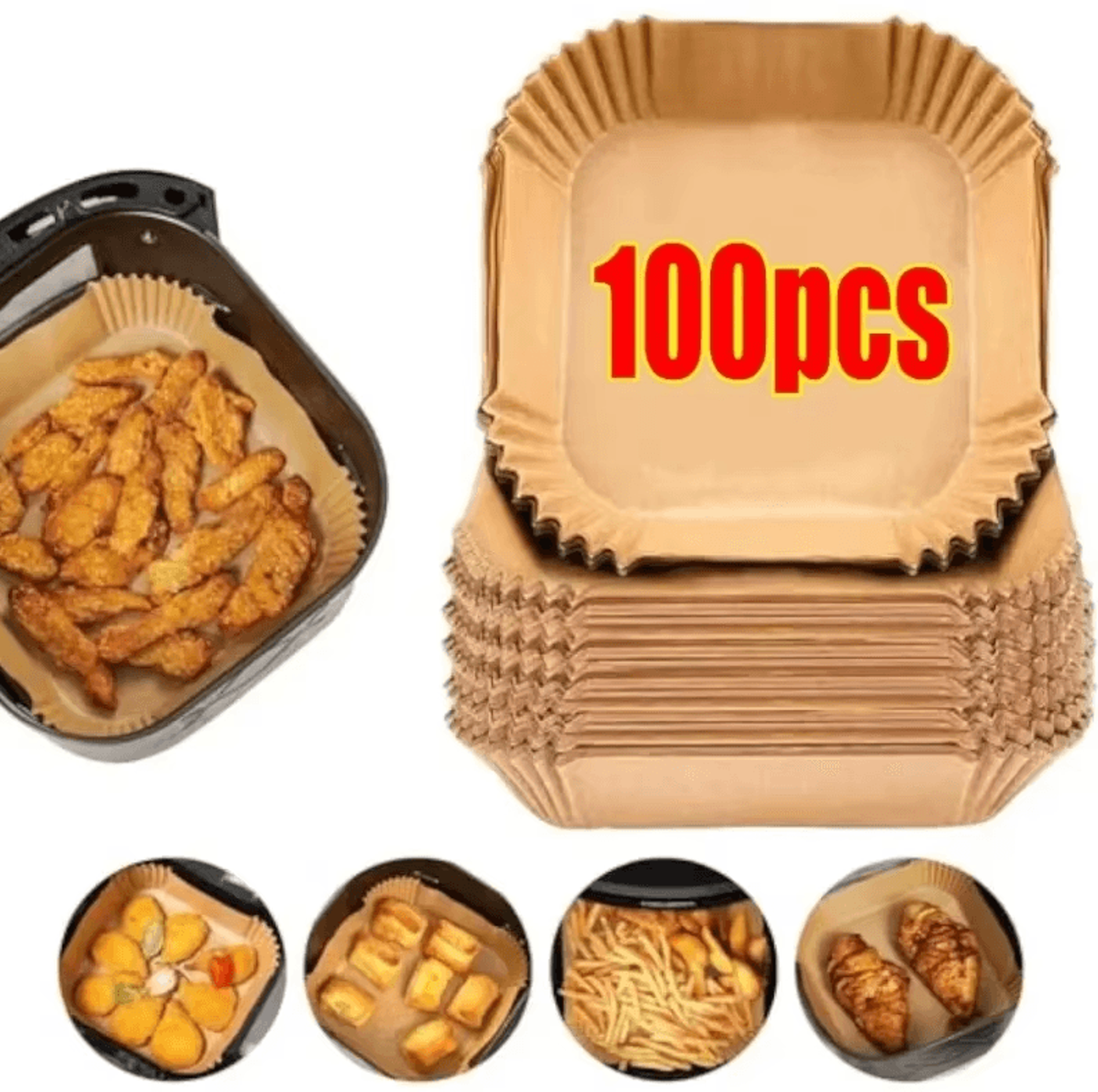 air fryer disposable liners | non-stick parchment paper for baking, roasting & microwave (50/100 pcs)