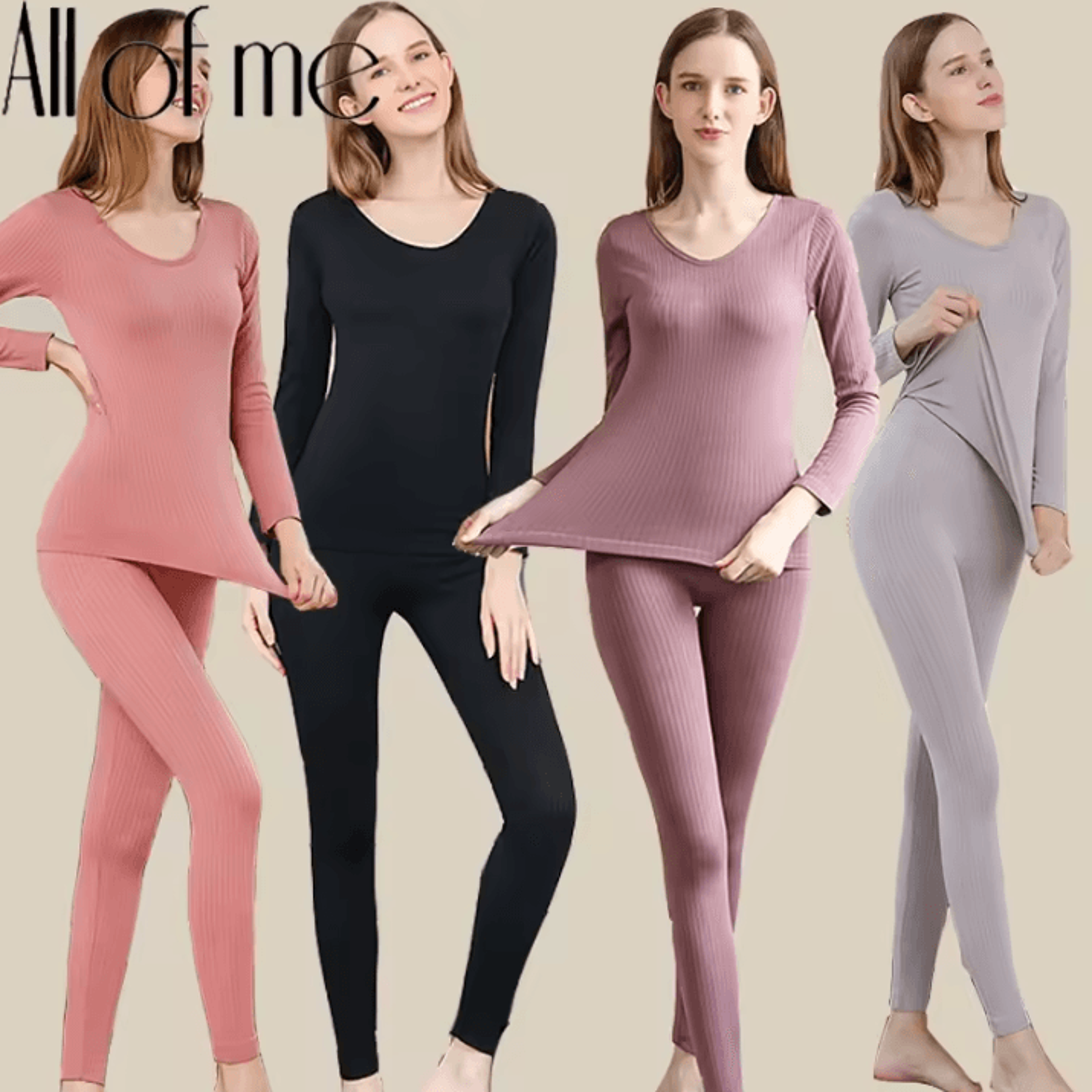 womens thermal underwear set long johns with shaping and middle collar ( one size for 88–143 lbs)