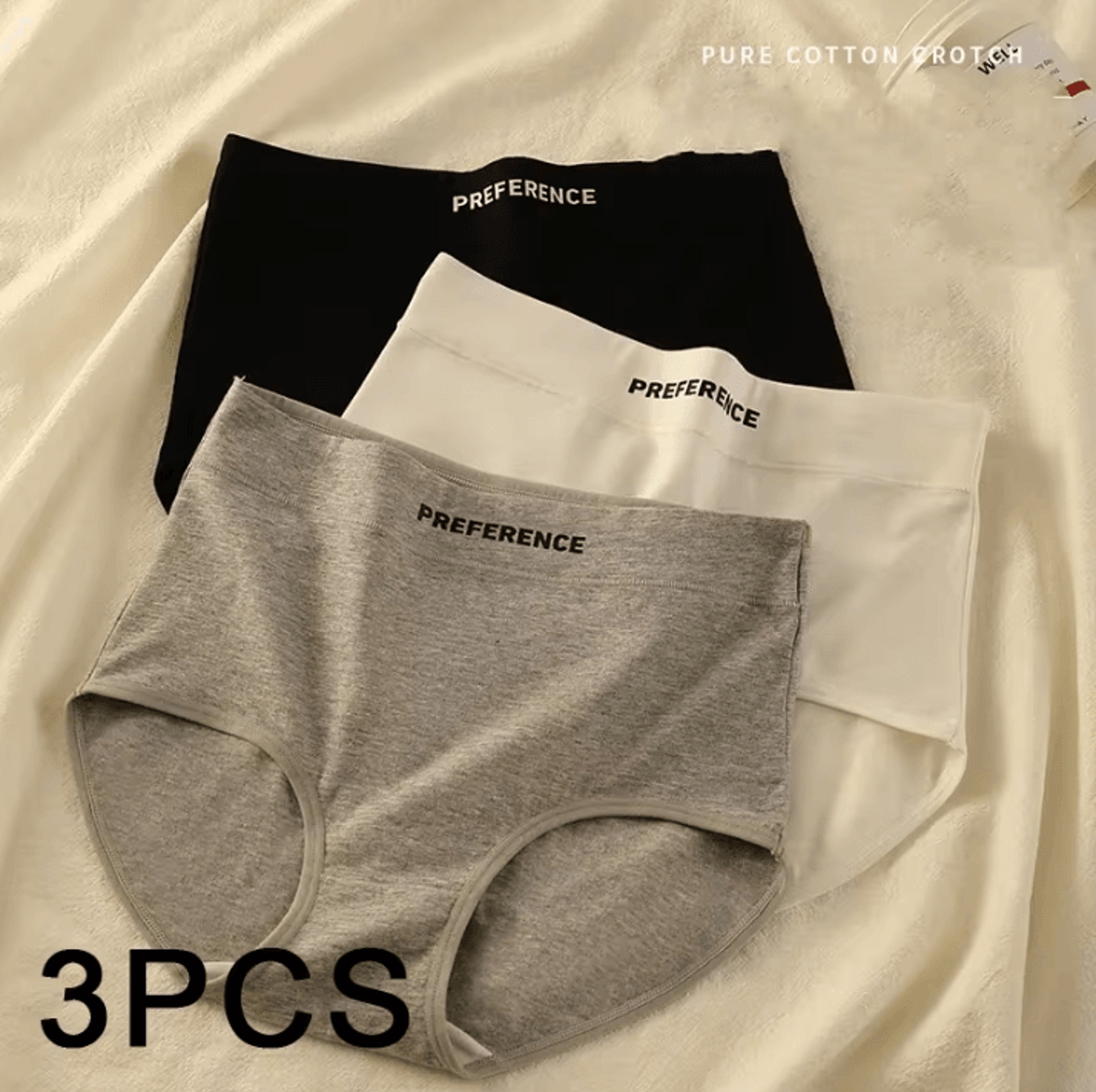 3pcs womens cotton high-waist breathable underwear panty set