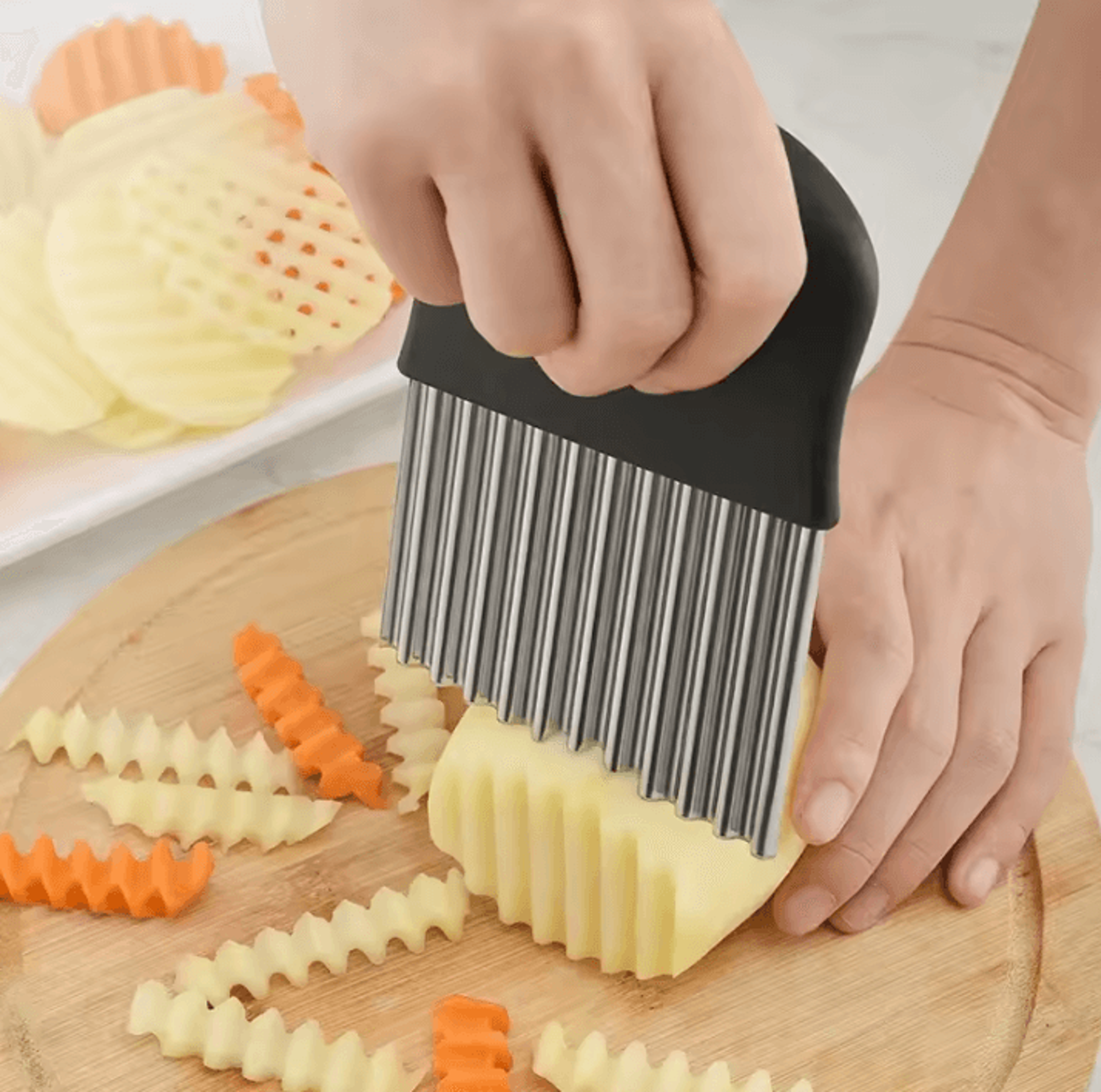 stainless steel potato chip slicer dough vegetable fruit crinkle wavy kitchen knife cutter chopper french fry maker tool