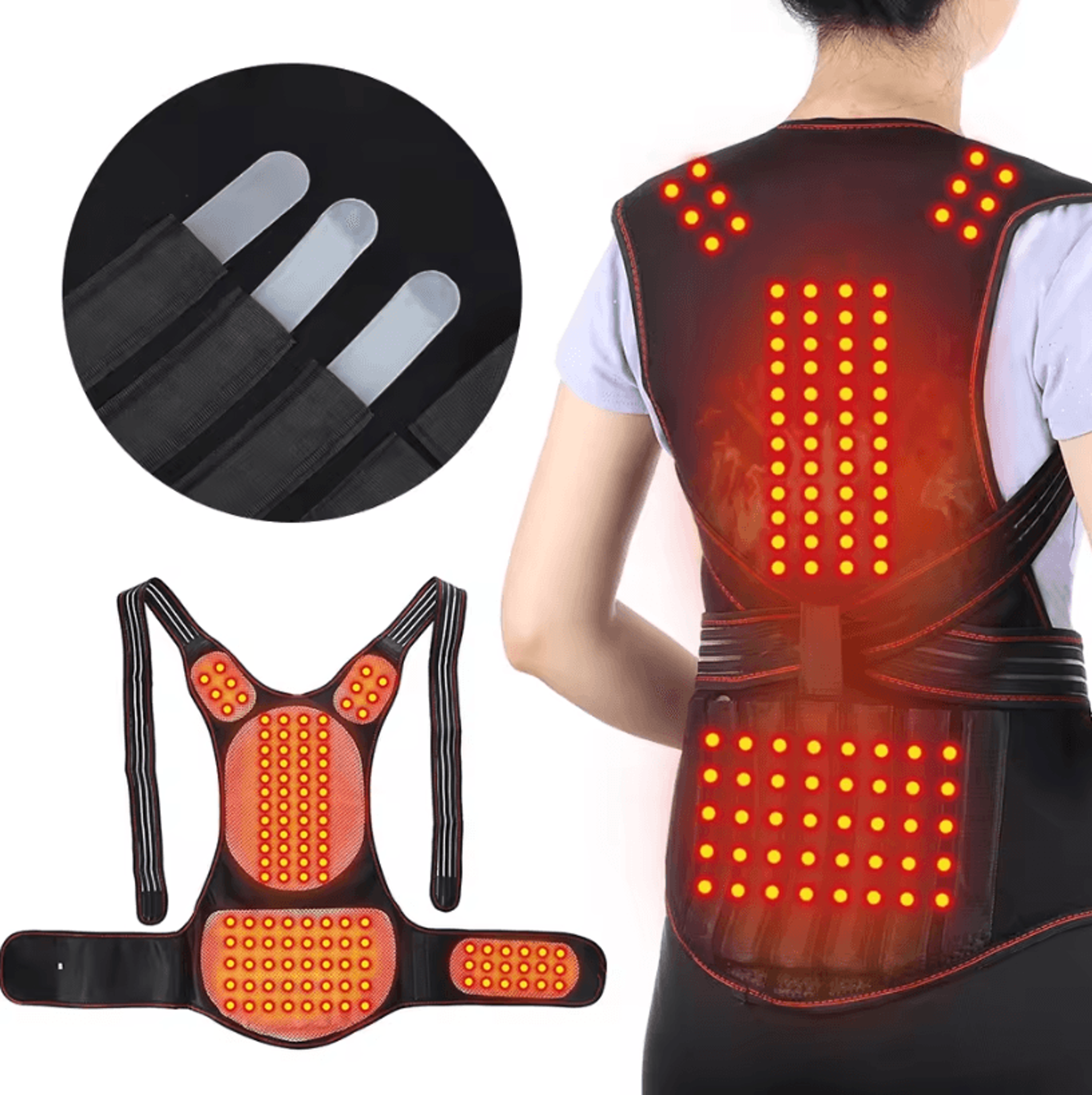 tourmaline magnetic heated vest and lumbar support thermal brace