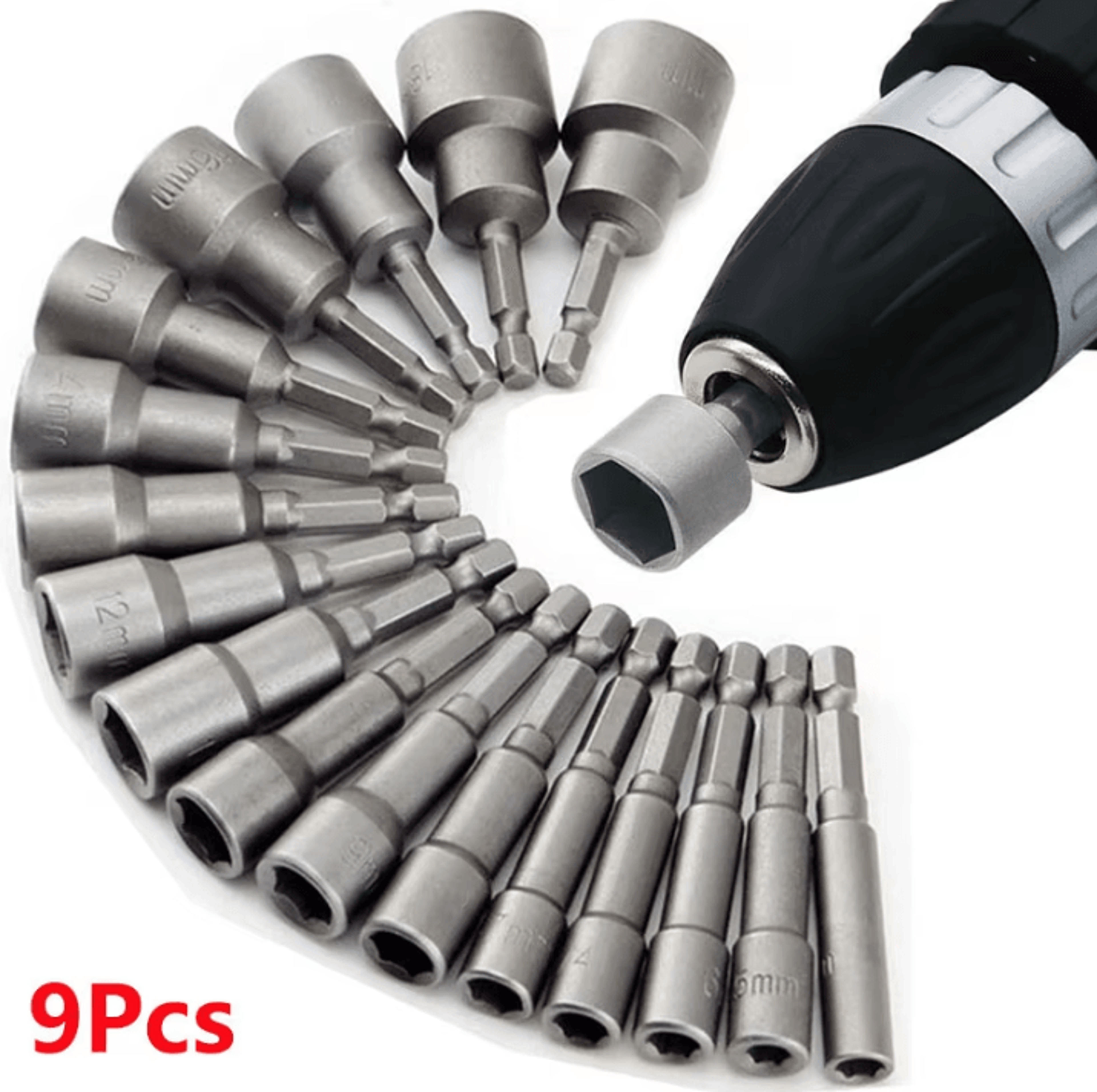 9-piece hex socket & nut driver set – multi-size screwdriver bit & socket wrench tool kit (5mm–13mm)
