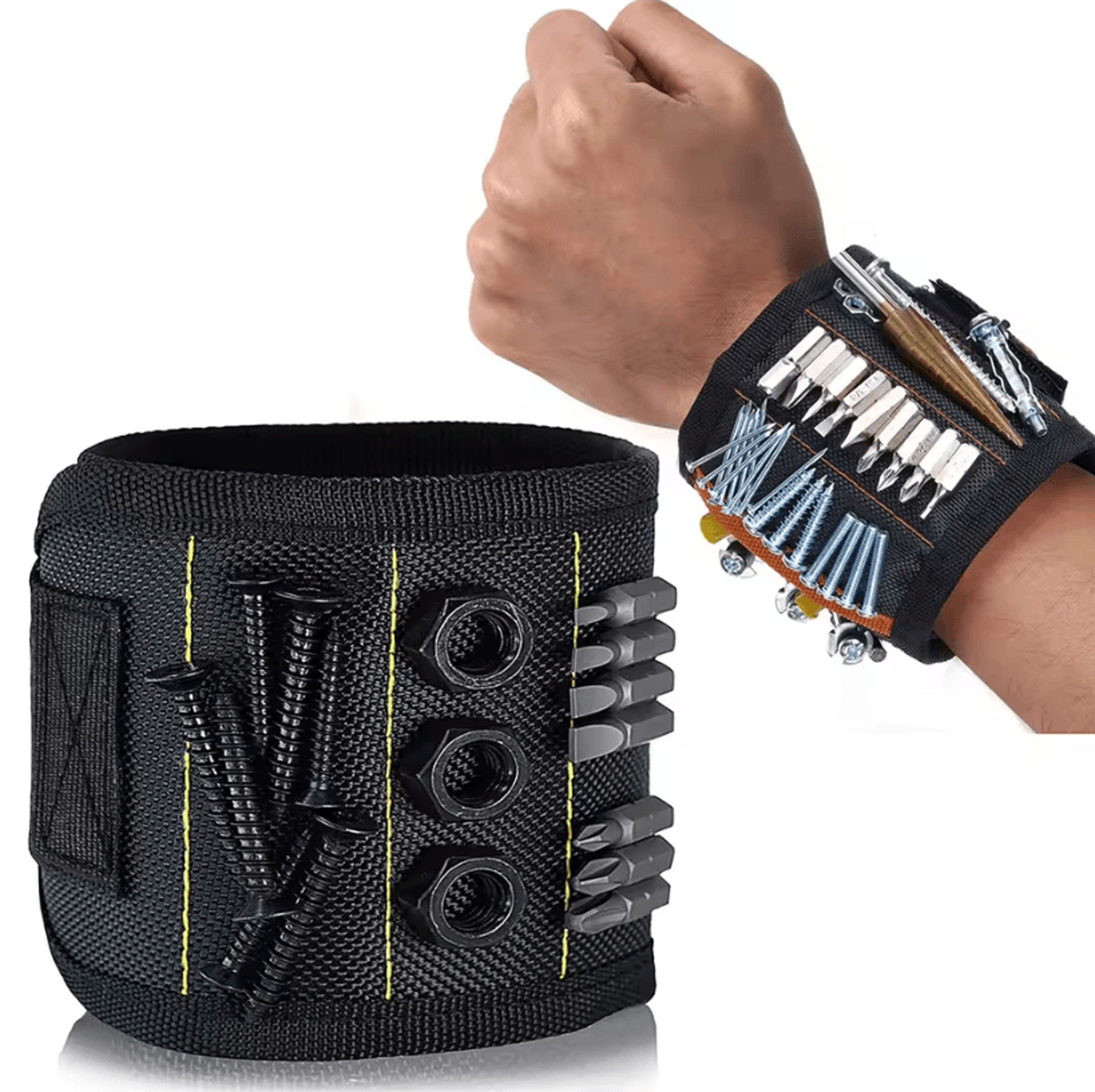 magnetic tool wrist strap – hands-free screw, nail & drill bit holder for diy and repairs
