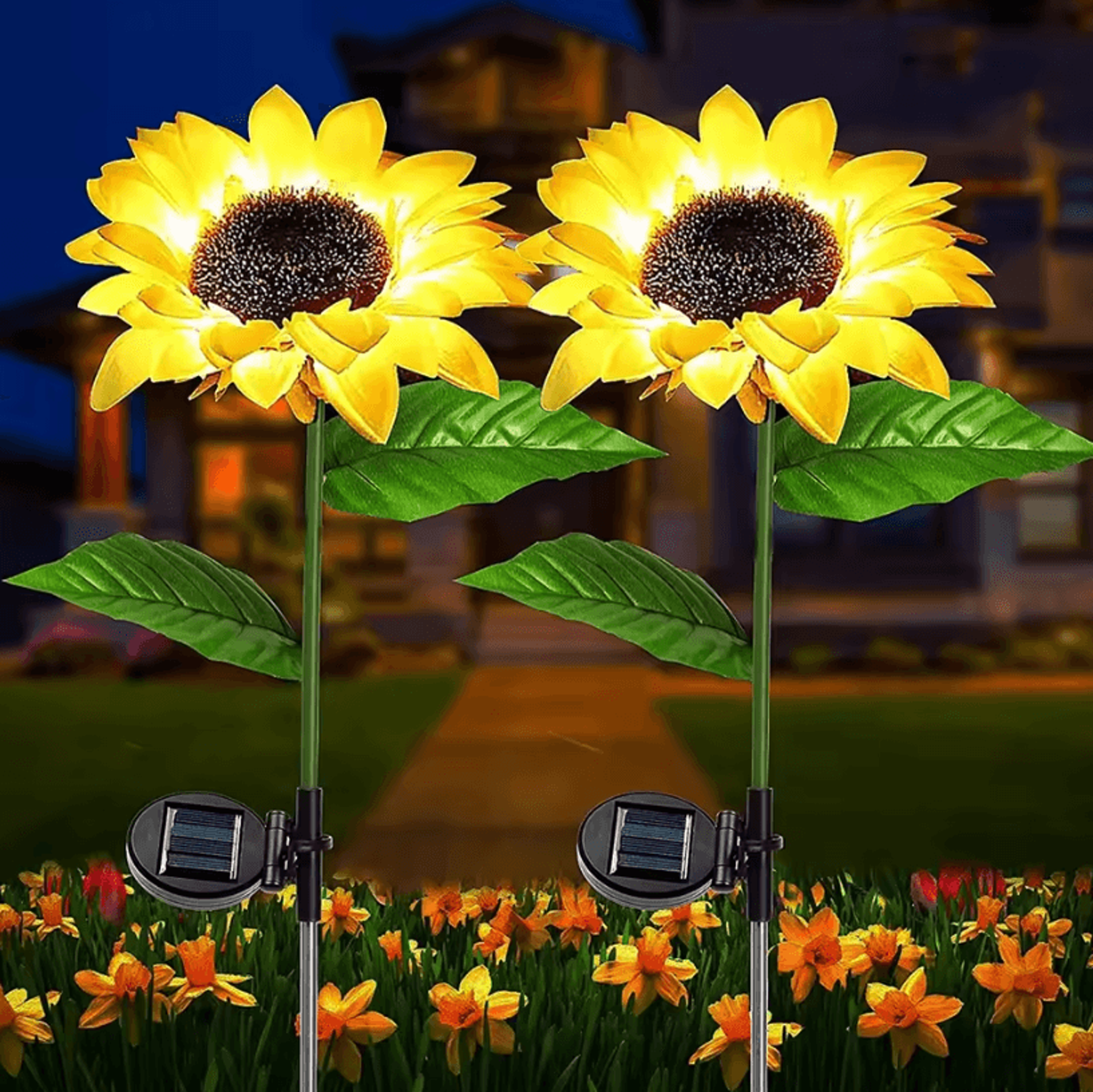 simulated outdoor solar sunflower garden lights – smart sense waterproof led lawn decor