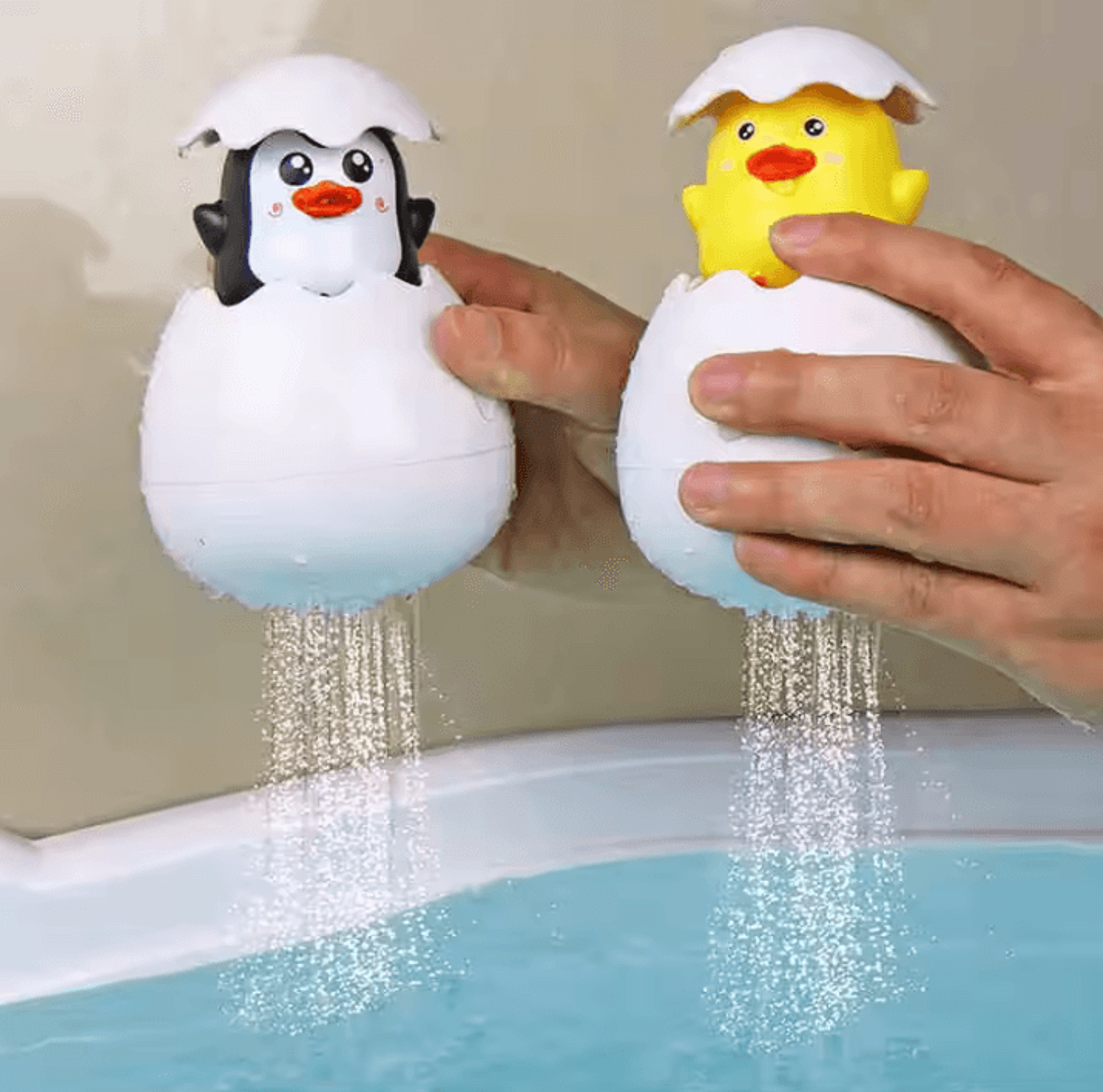 cute baby bathing toy set – duck, penguin and egg water spray sprinkler toys for kids