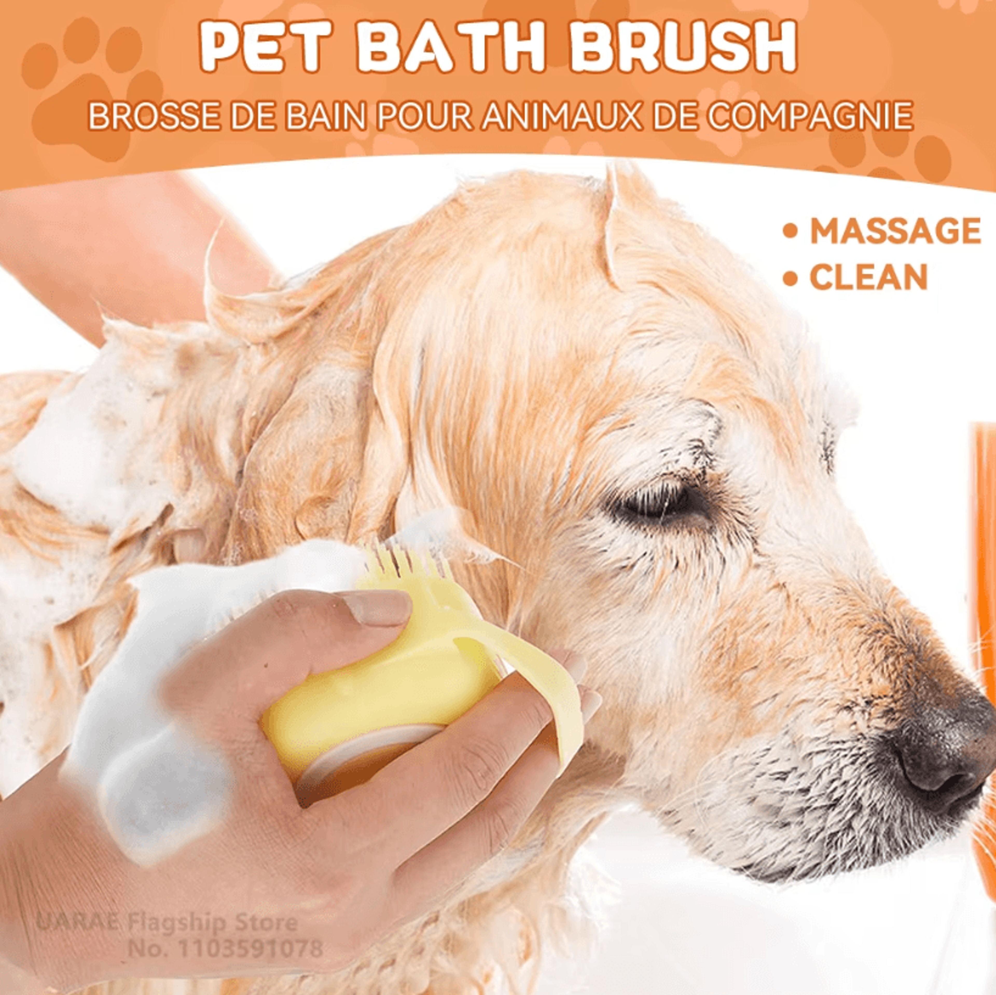 dog bathing brush and pet massage grooming tool – soft silicone shampoo brush for dogs and cats