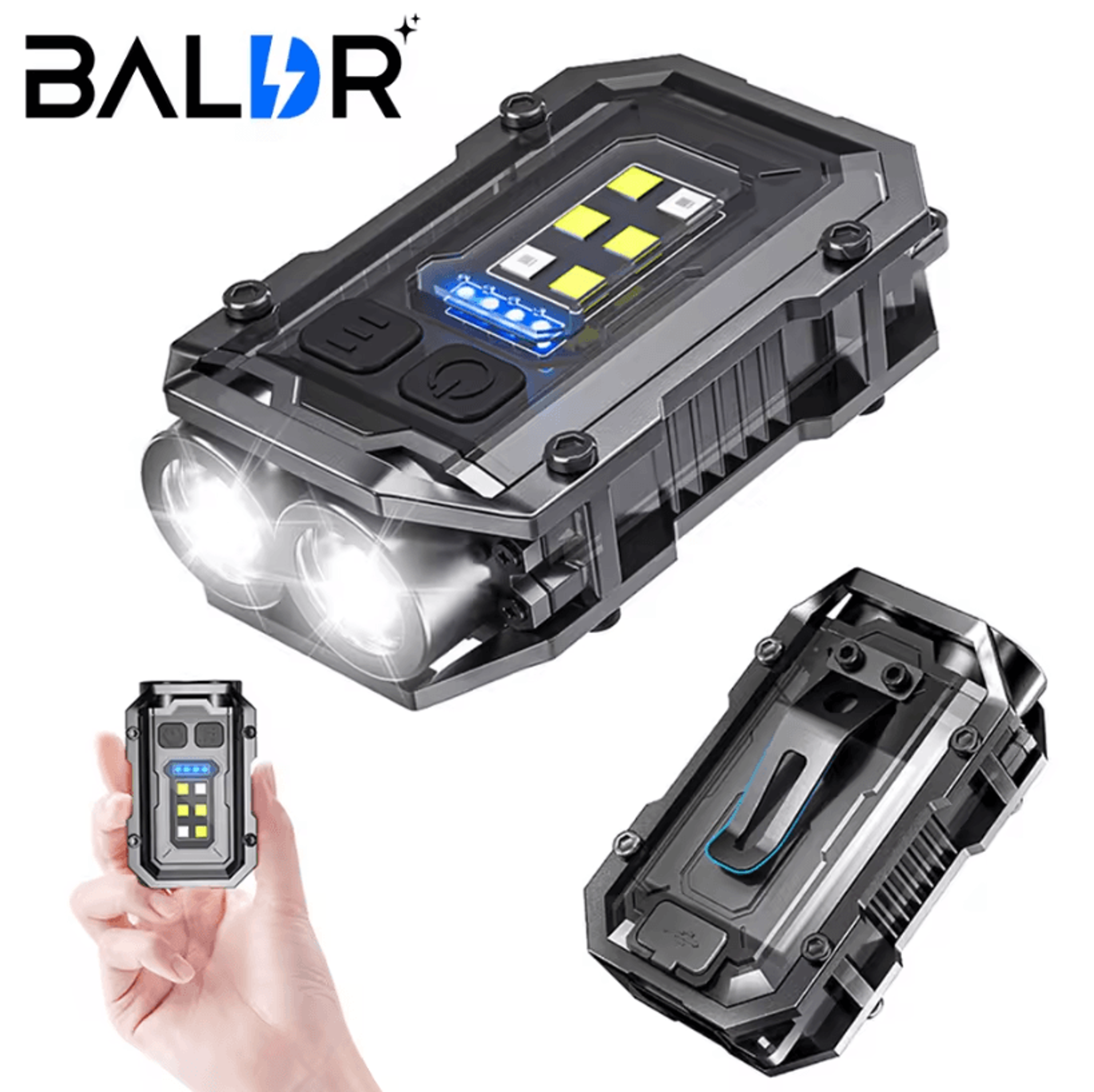 baldr pocket torch flashlight – rechargeable edc mini flashlight with magnetic cob work light led keychain torch