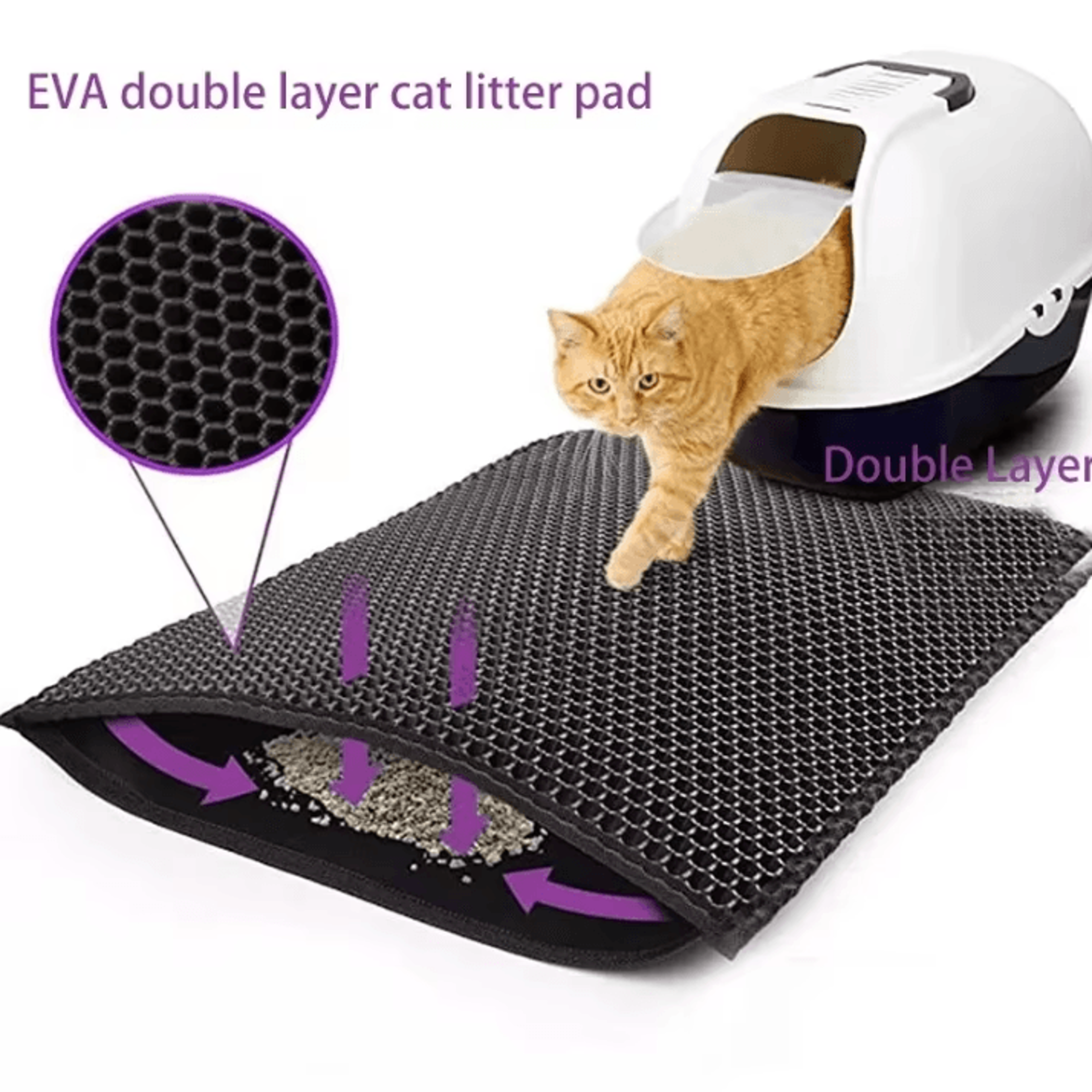 cat litter mat – double layer waterproof pet pad with non-slip sand catcher (washable clean mat)