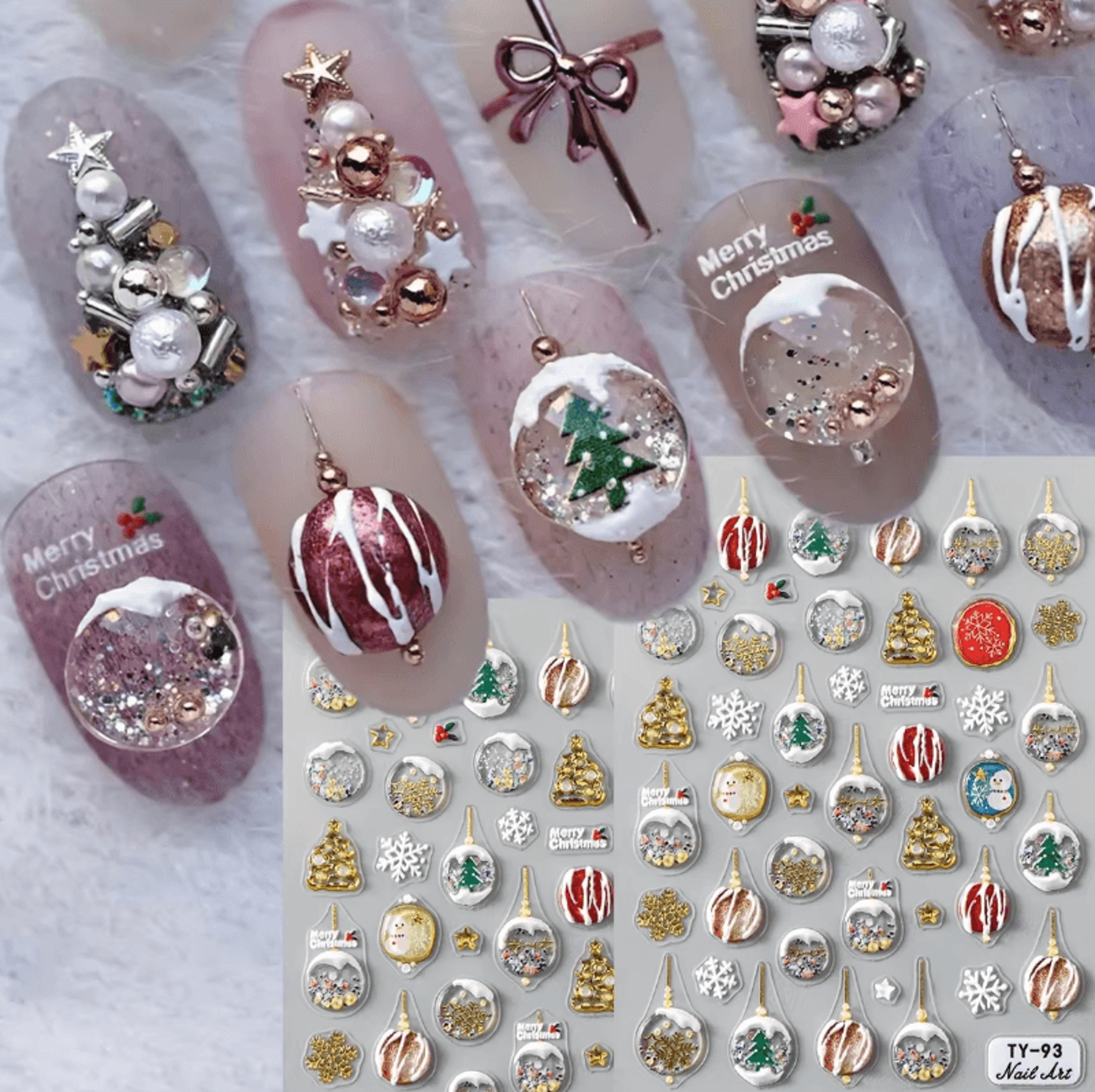 5d christmas nail stickers, embossed xmas nail art decoration sliders for holiday manicure and festive nail supplies