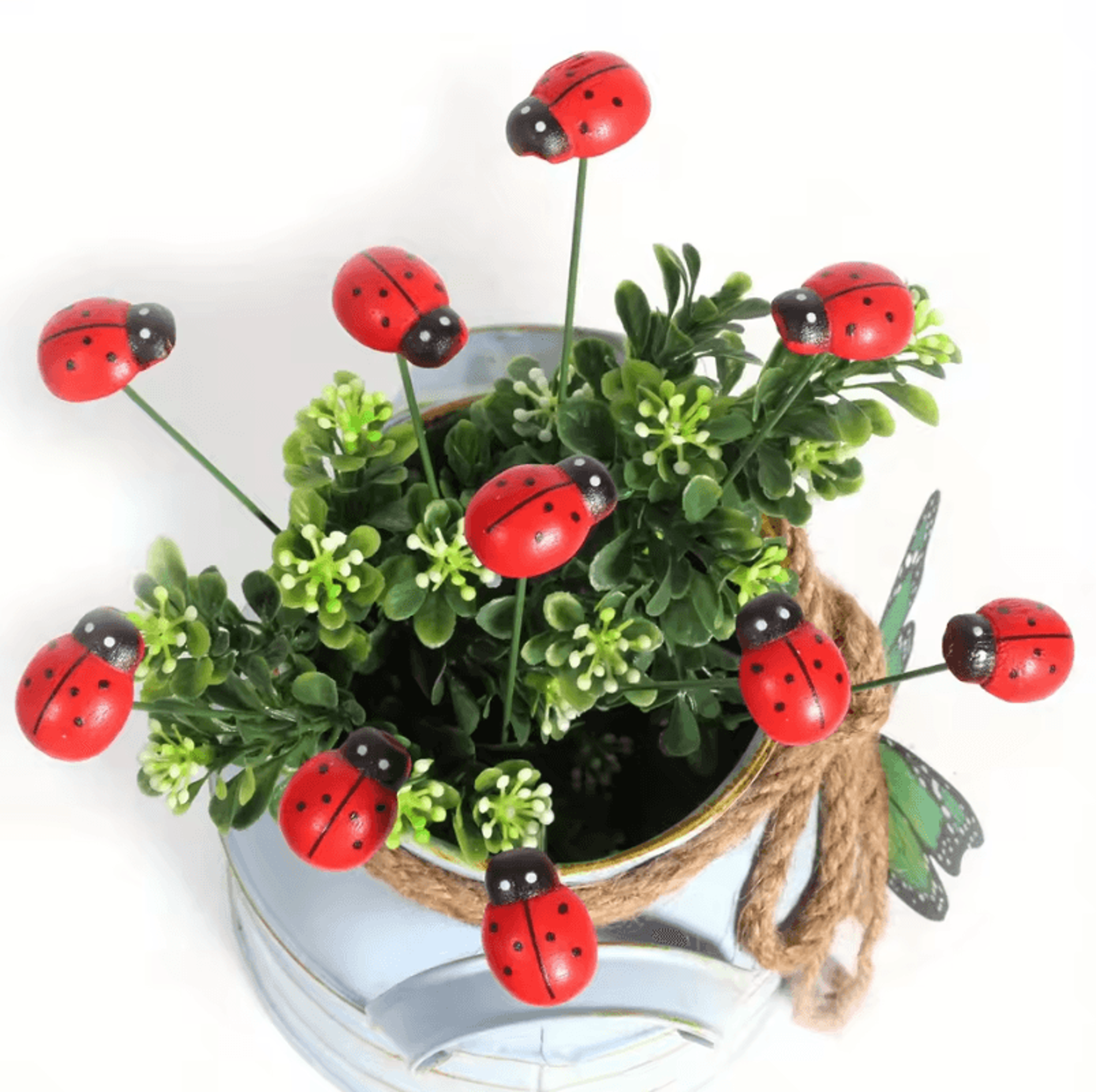 10 pcs garden decorative stakes wooden ladybug outdoor yard decorations and festival garden ornaments
