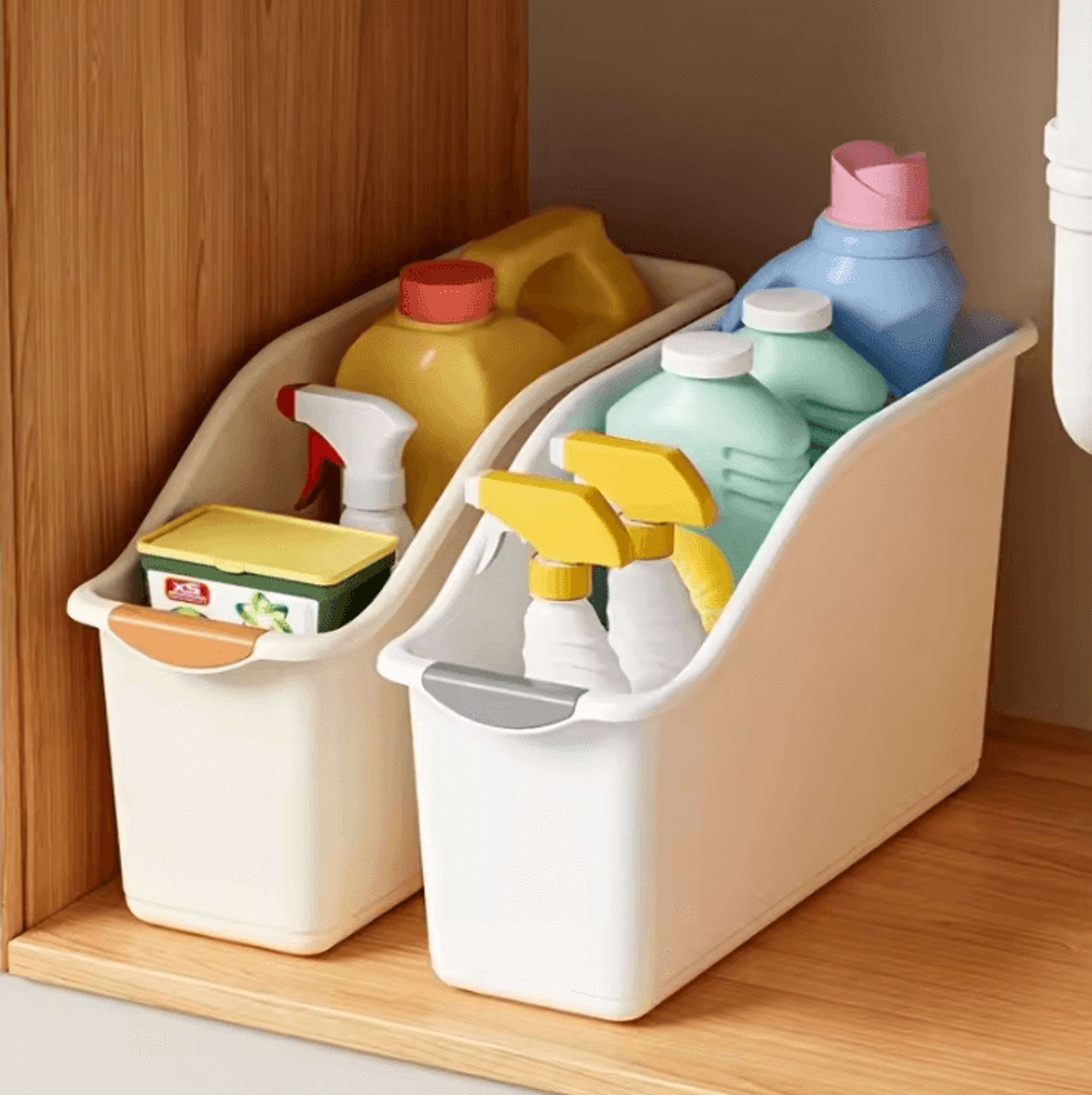 multipurpose storage box, plastic organizer box for kitchen and home cleaning product storage