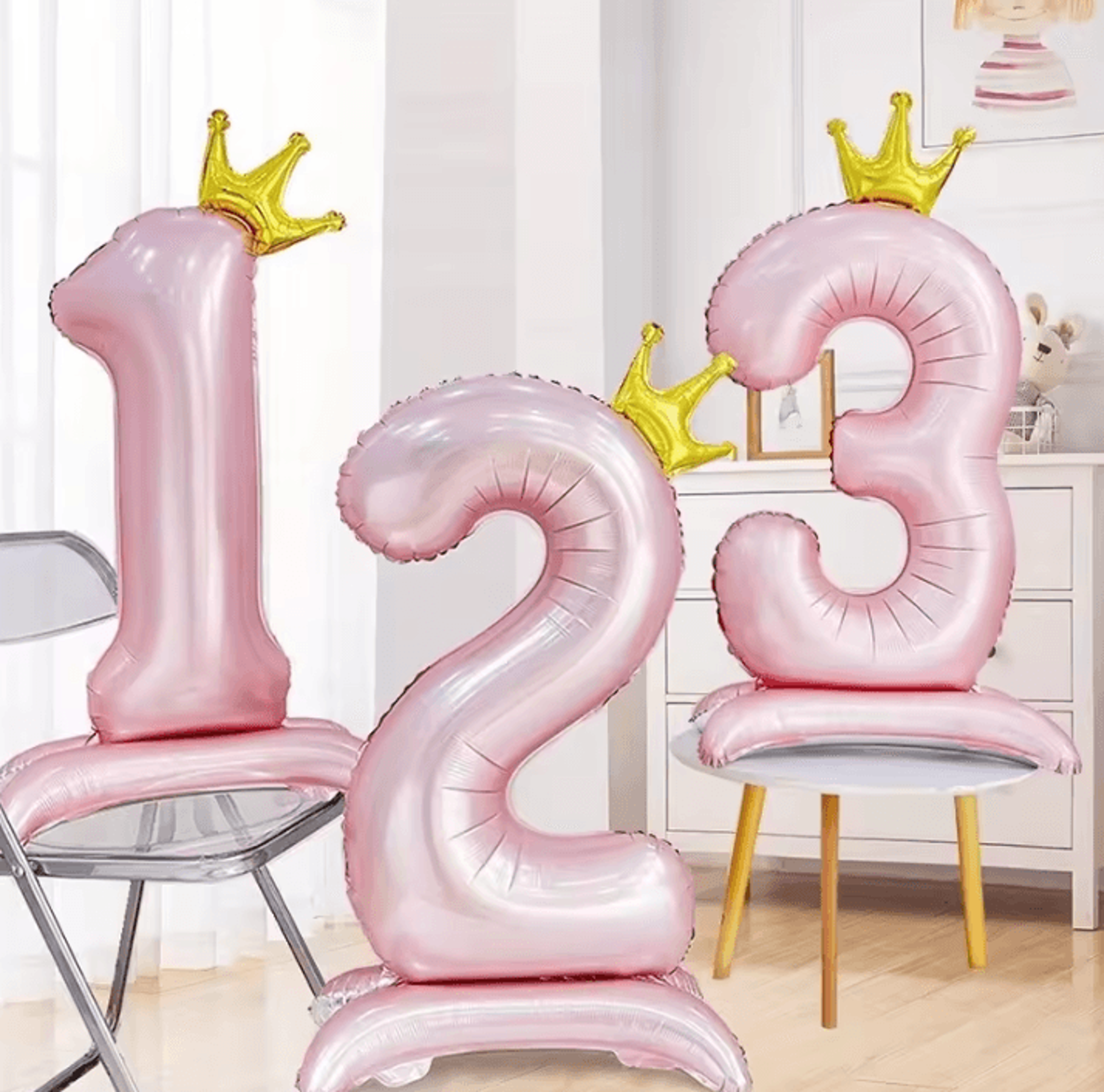 elegant 40 inch number balloons – princess birthday balloons with pink crown balloons for party decoration
