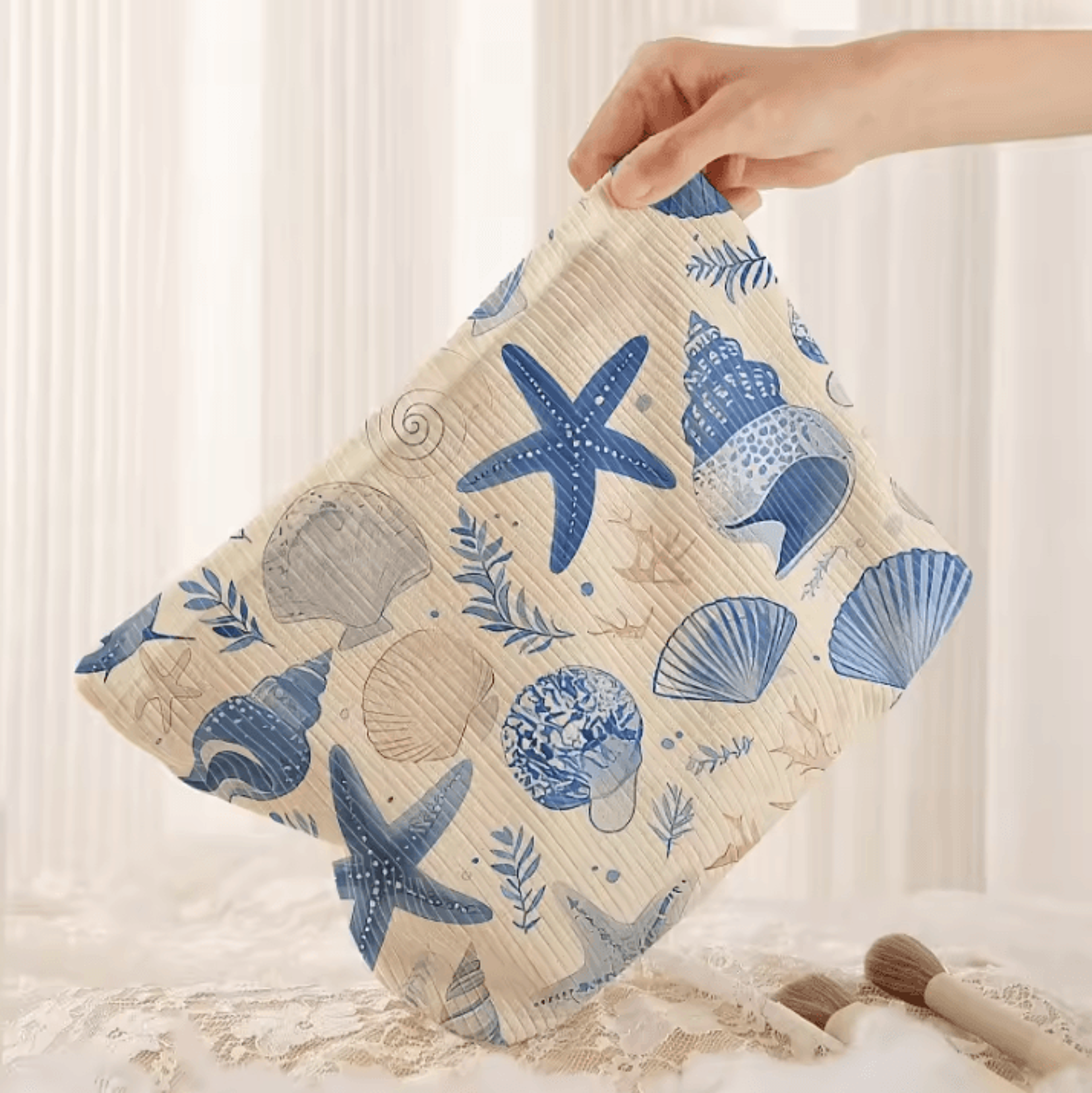 floral printed makeup bag – minimalist corduroy travel cosmetic storage bag, lightweight multifunctional organizer