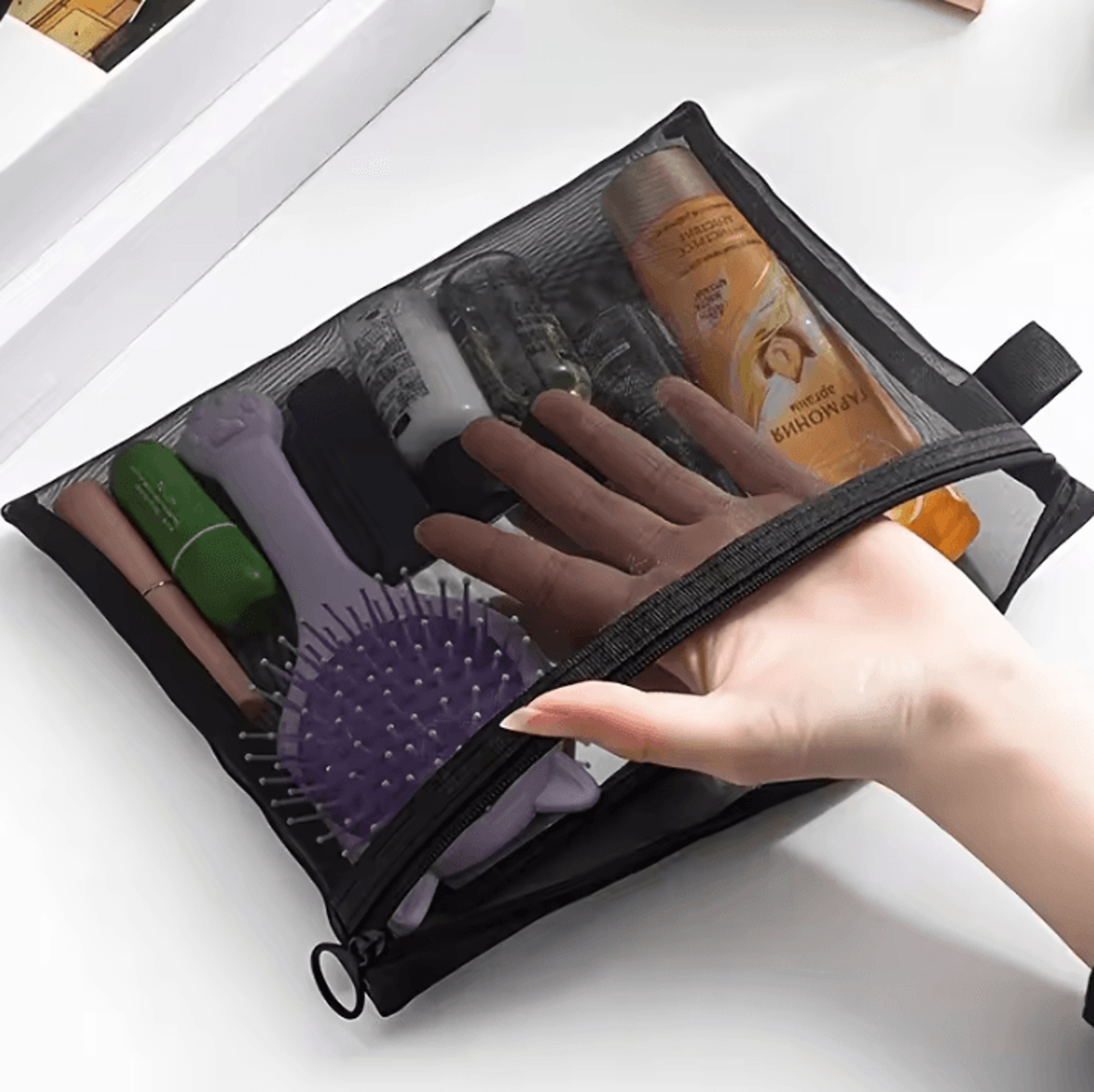 mesh storage bag – travel toiletries organizer large capacity cosmetic pouch portable storage bag