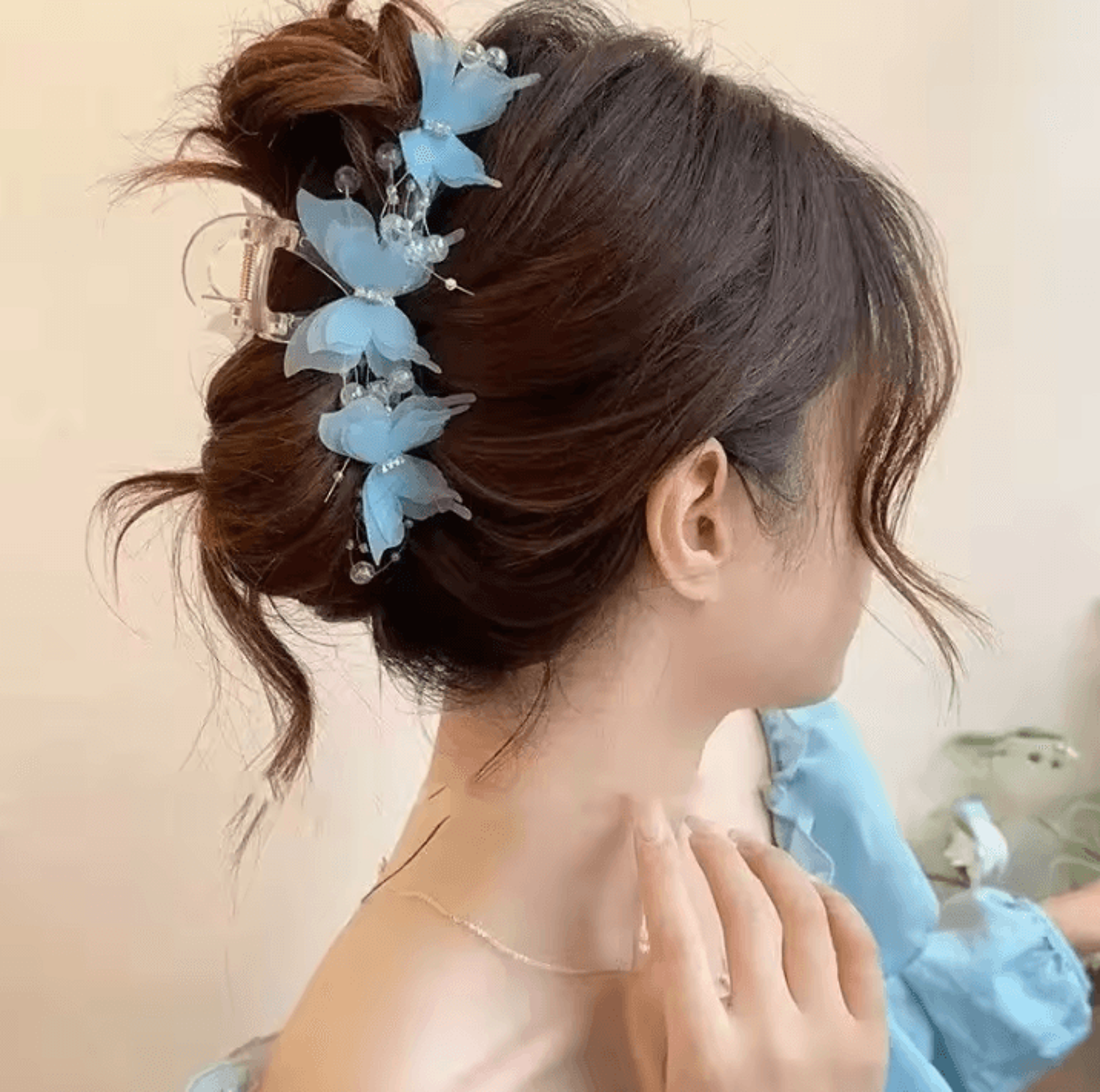 sheer butterfly claw clip – pearl rhinestone hair clip with fairycore hair accessories for elegant style