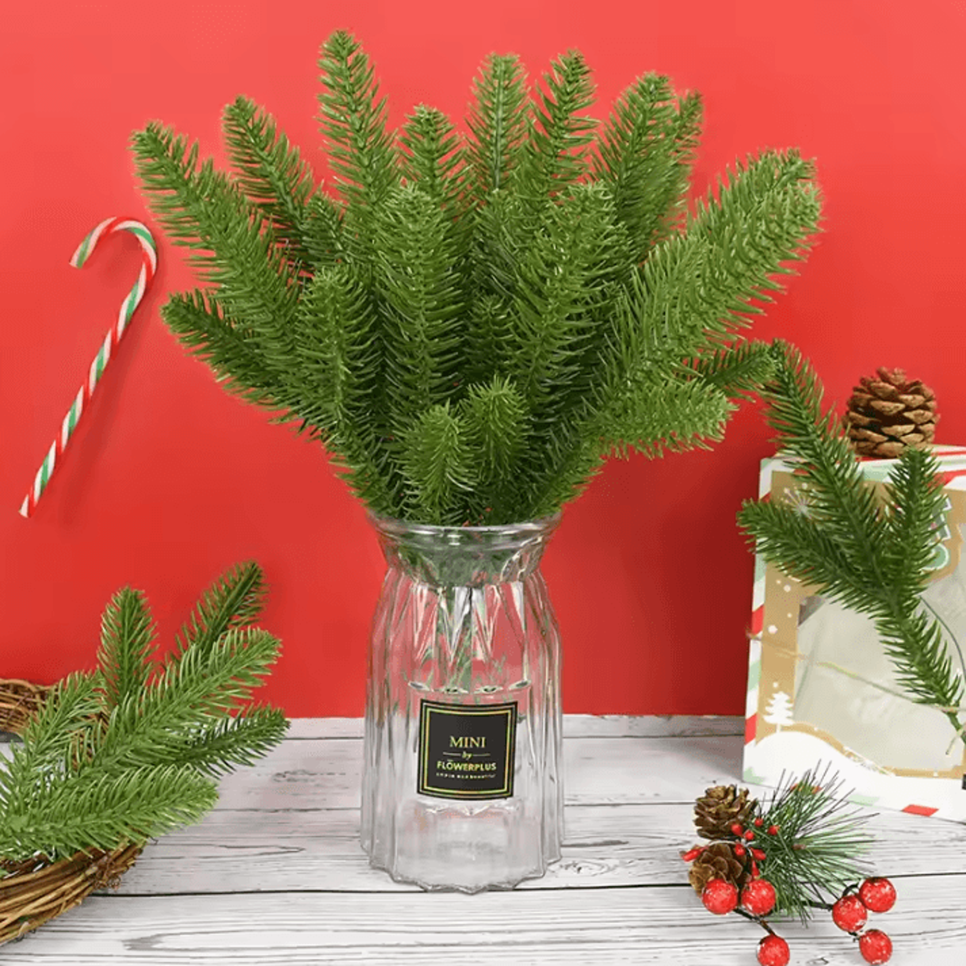 10/20 piece artificial pine needles branches – christmas tree diy decor and xmas wreath accessories for holiday crafting
