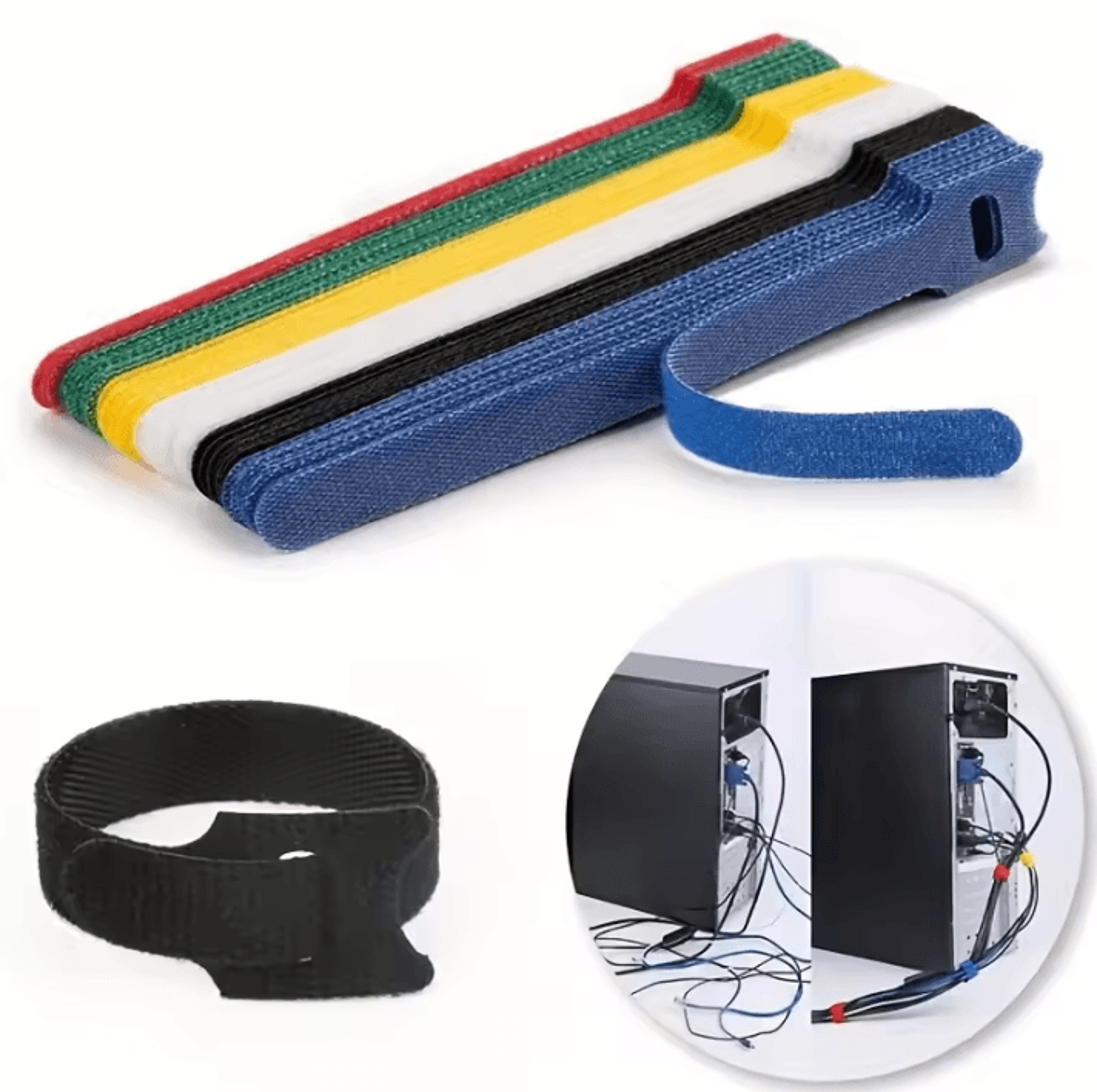 100pcs reusable cable ties – hook and loop fastening straps for wire organizers and multi-purpose cable management