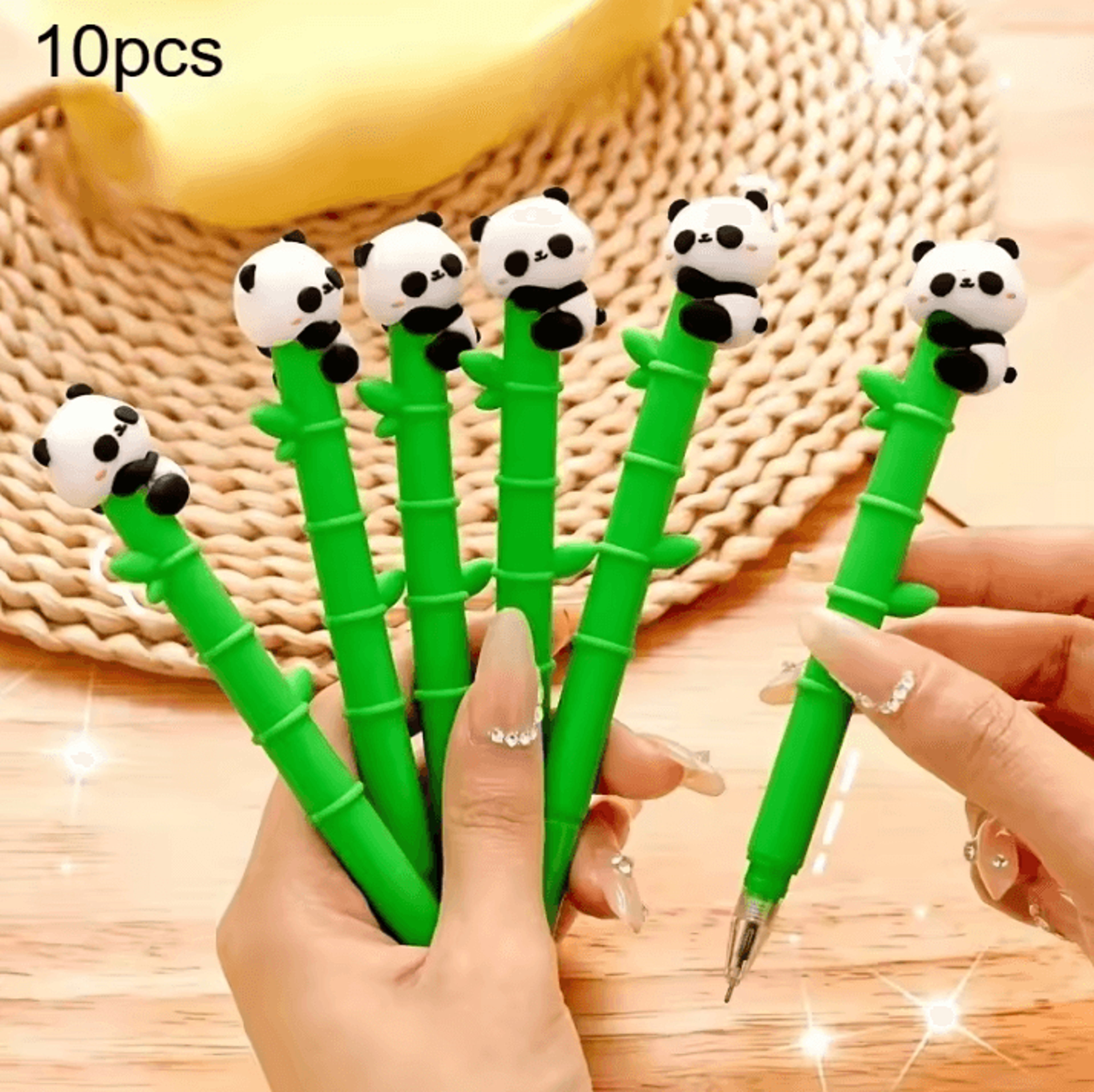 10pcs cute black gel pens – silicone gel pens with panda bamboo pens for school and office stationery