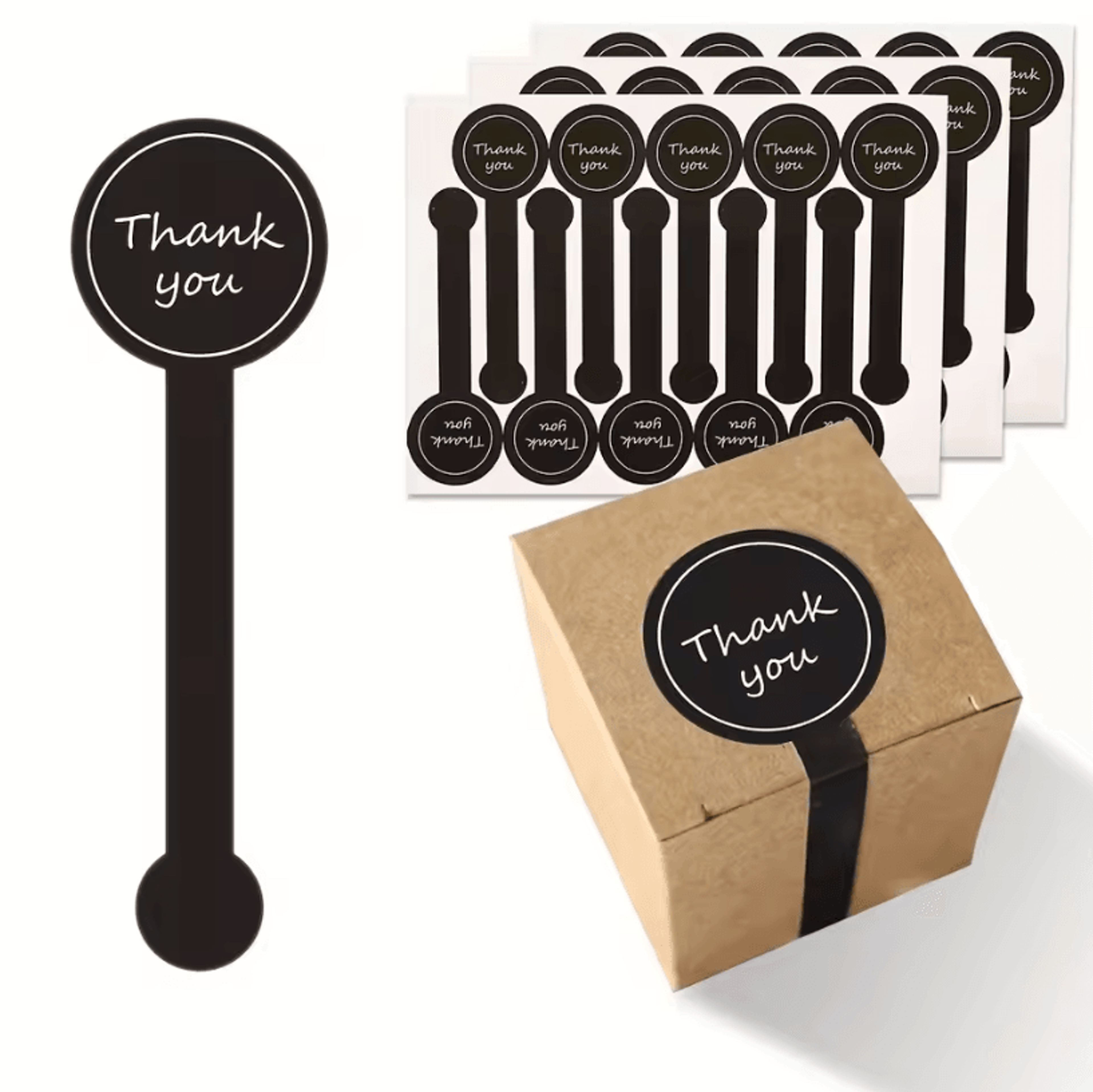 black thank you stickers – long sealing label stickers (3.94 by 1.18 inches) for pudding bottle stickers and diy craft