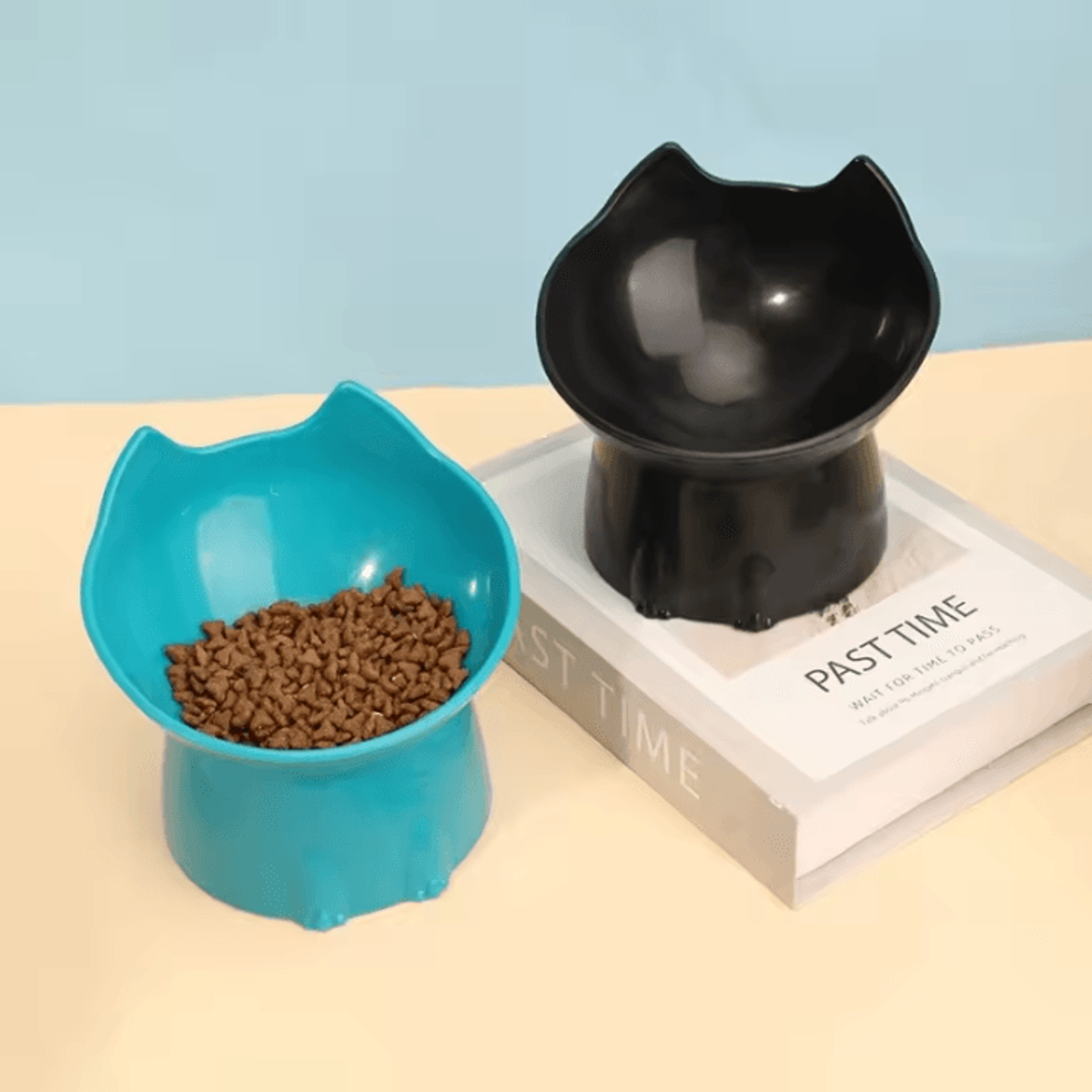 elevated elevated cat bowl anti-tip raised pet feeding dish with tilted edge neck protection for cats