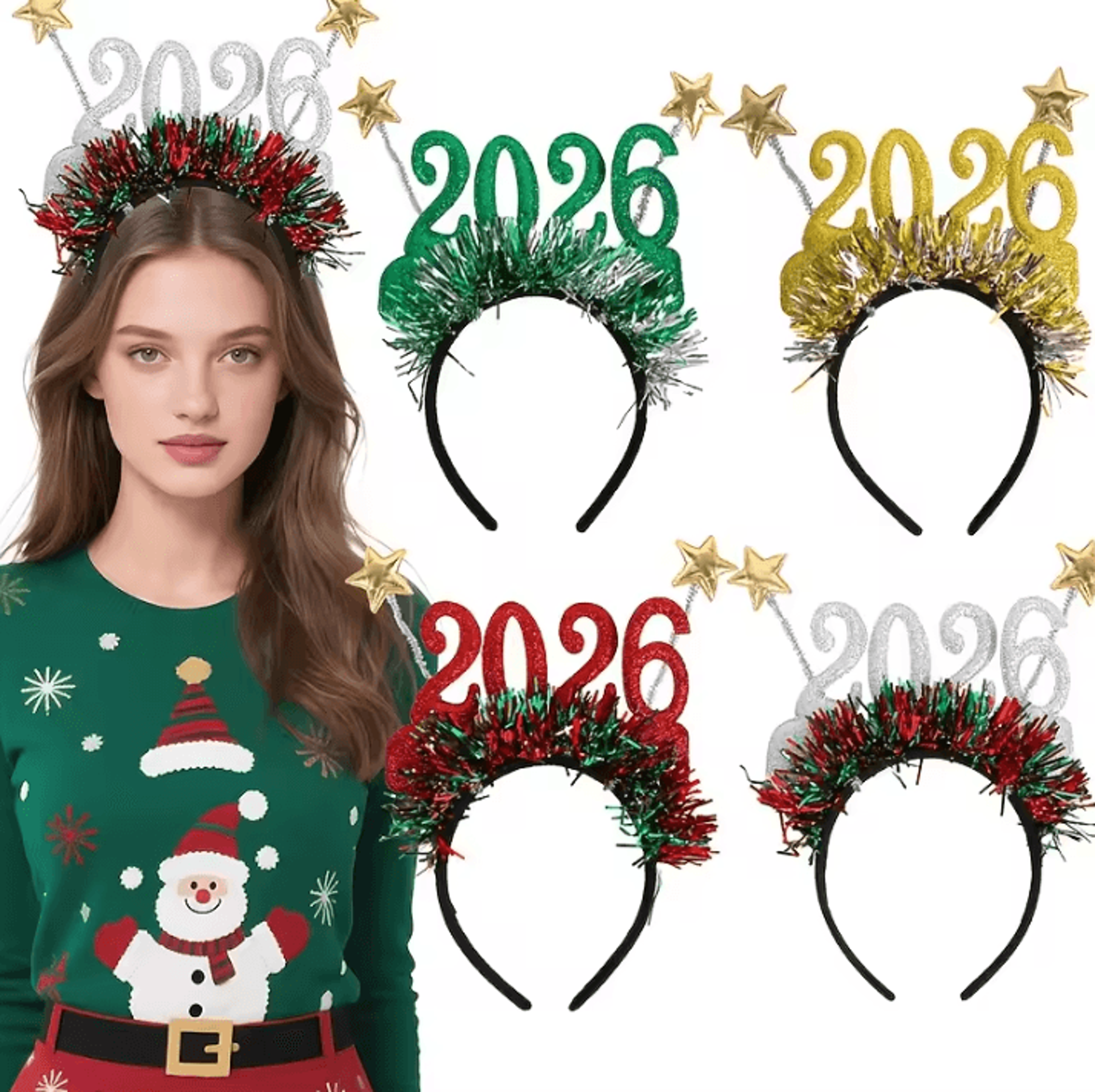 christmas headband accessory striped glitter hair hoop in red, green and golden for festive party and holiday costume