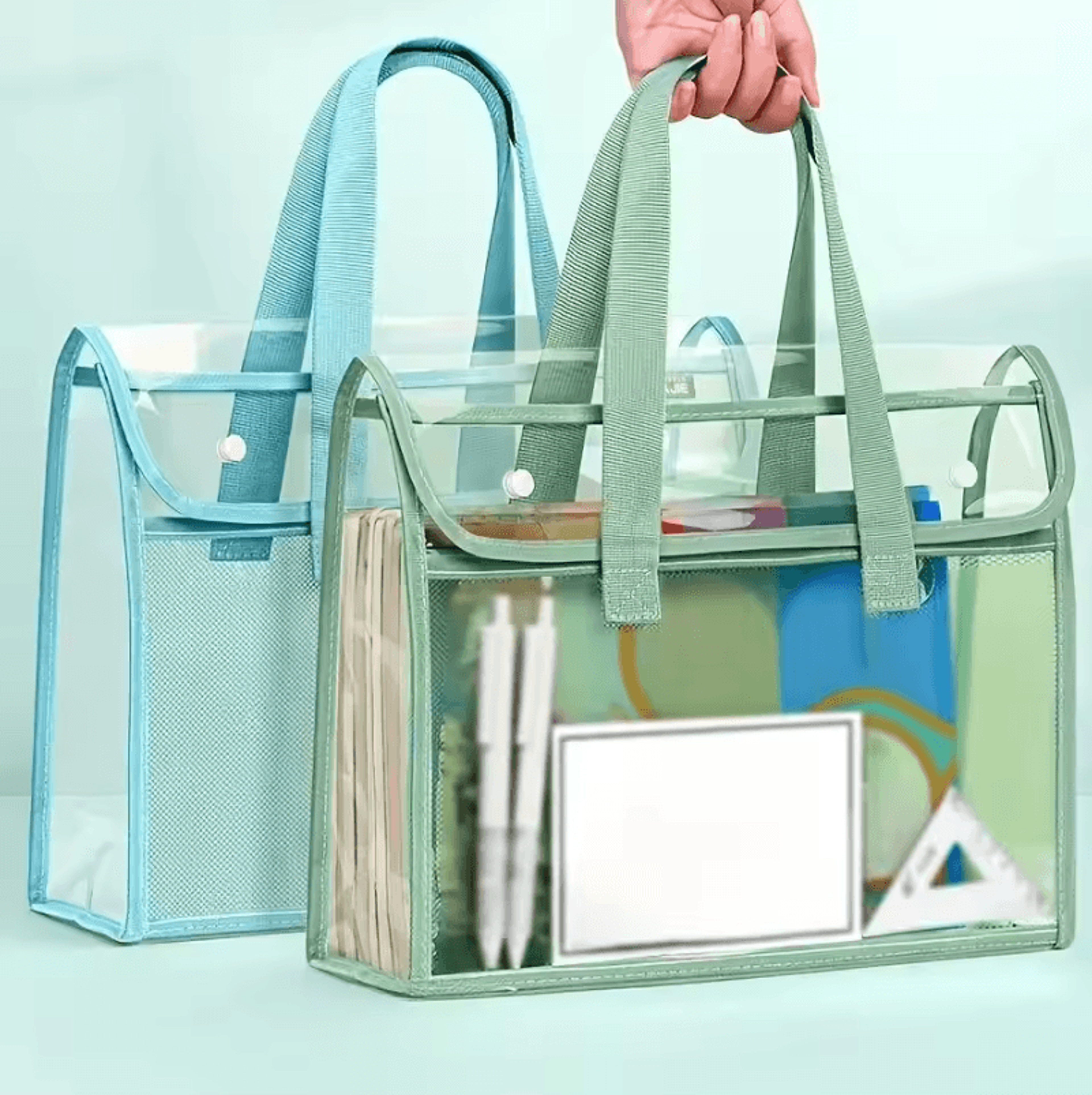 large capacity portable file organizer transparent handheld expandable pvc document folder with self-adhesive closure