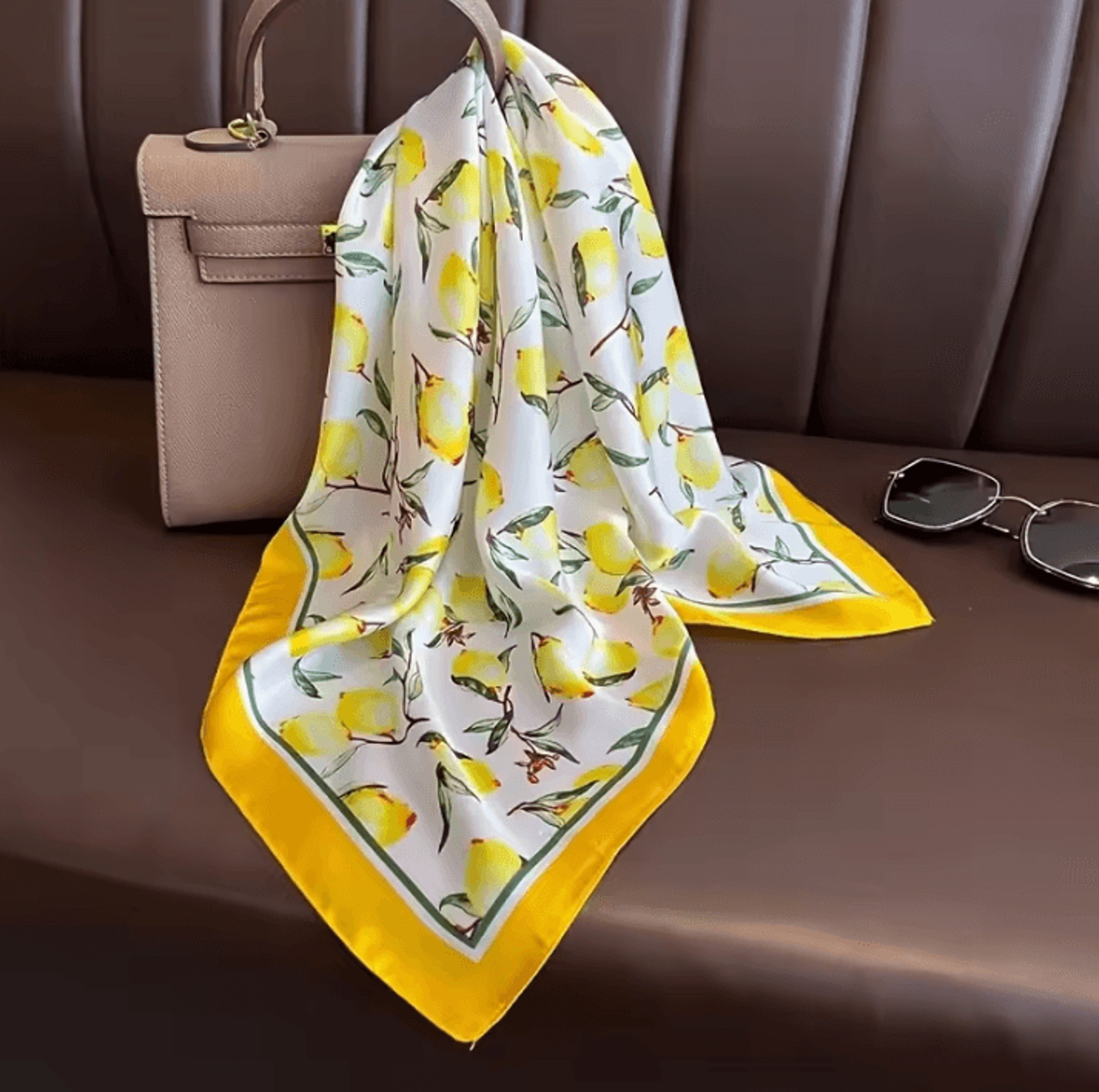 lemon pattern lemon pattern silk scarf lightweight square scarf for women fashion neck, headband and elegant daily wear
