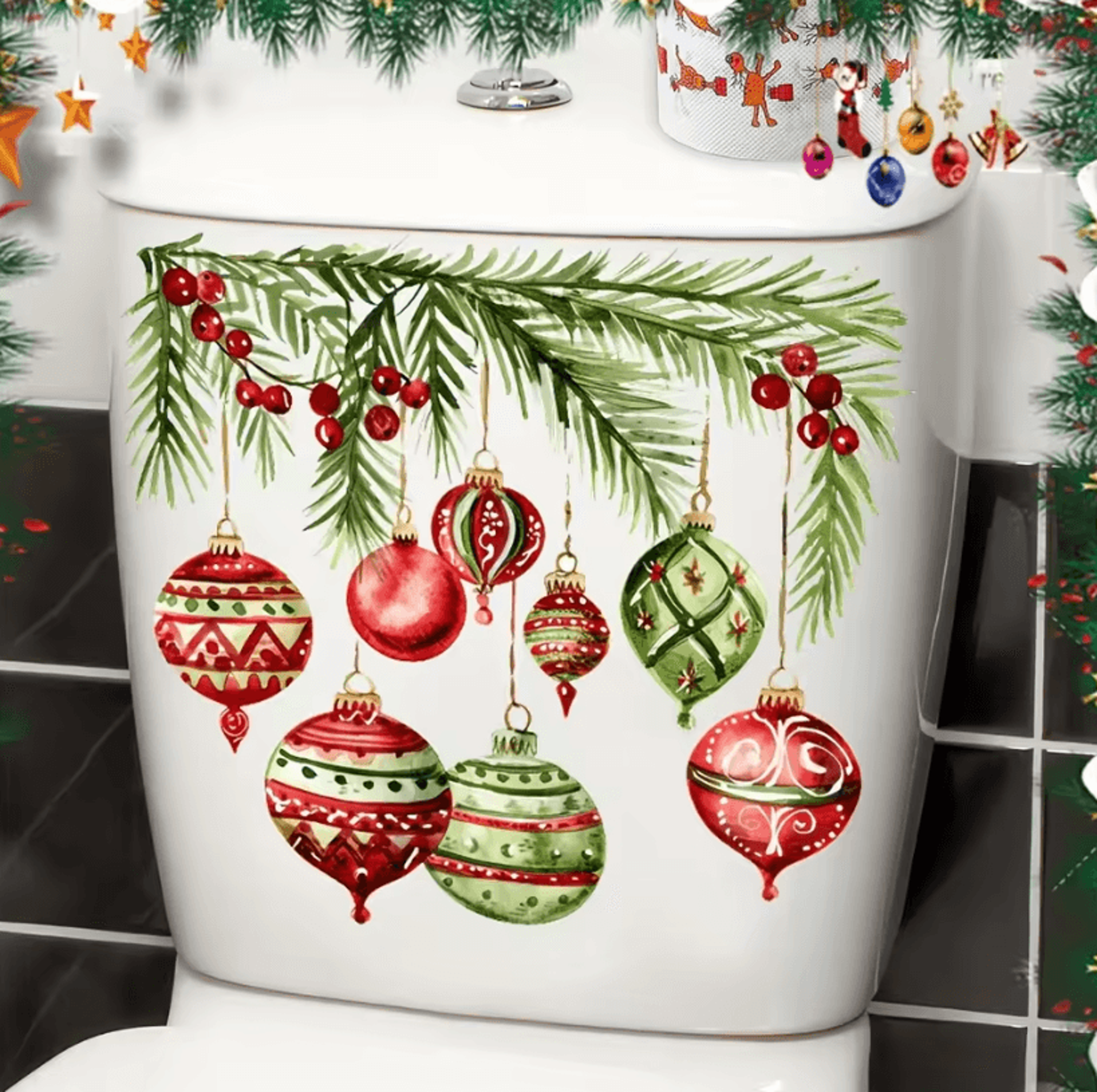 christmas christmas toilet stickers reusable self-adhesive pvc bathroom decals for toilet lid and home decoration