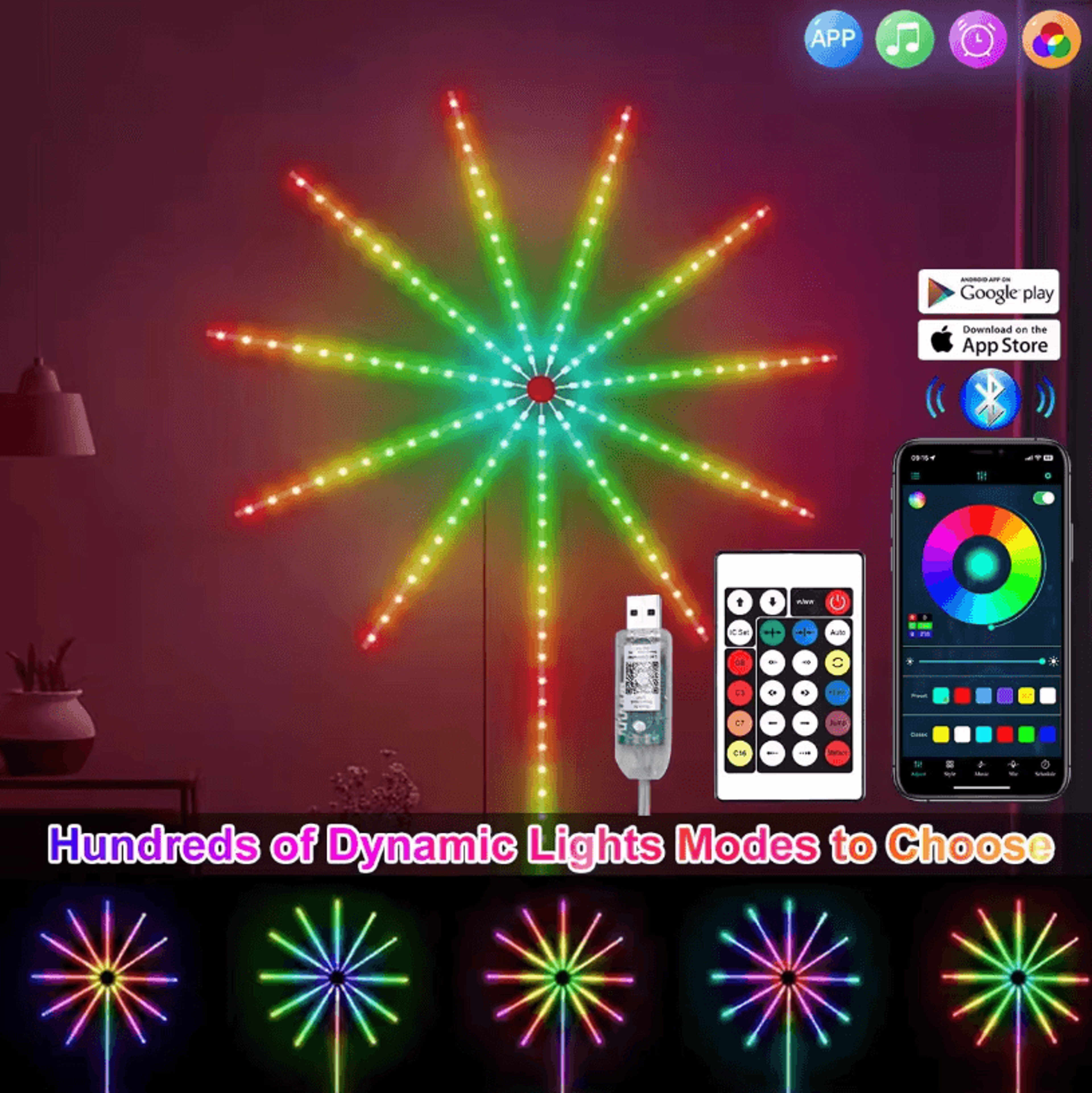 rgbic firework strip lights bluetooth app control usb led neon strip for smart mood lighting