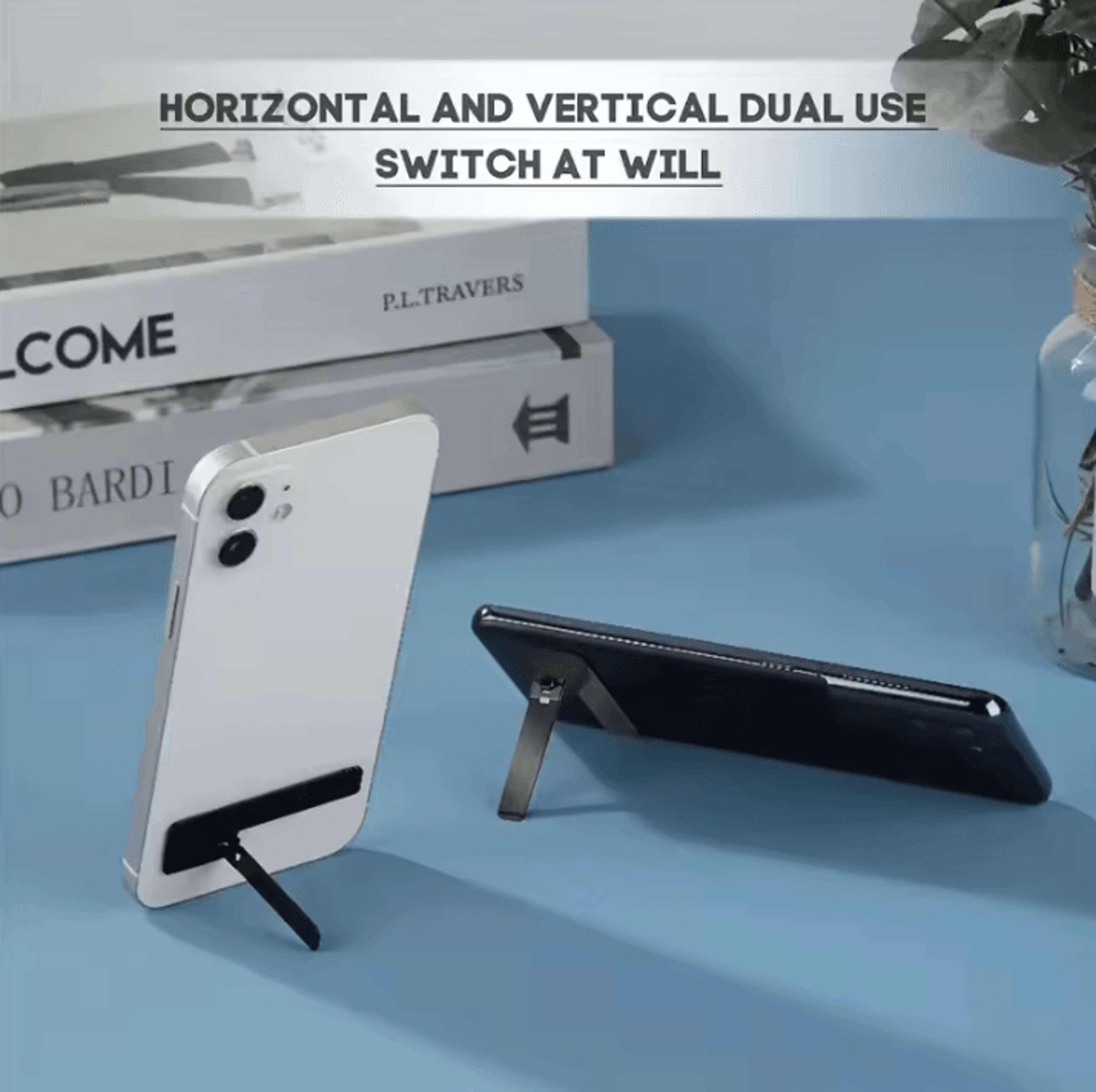 portable phone stand – foldable stainless steel phone kickstand, adjustable universal smartphone stand
