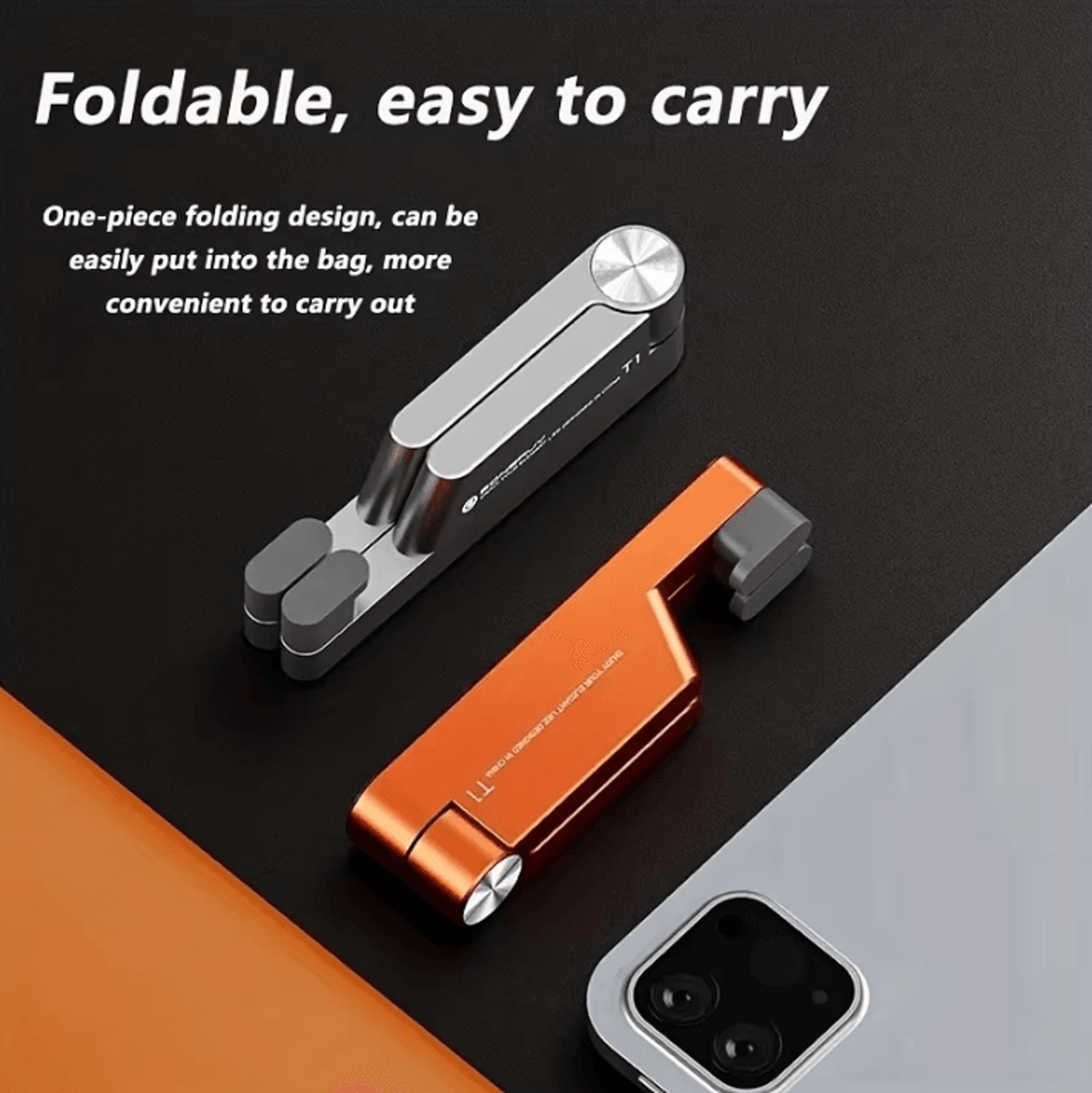 t2 universal mini aluminum phone holder – portable folding phone stand and desk mount cradle