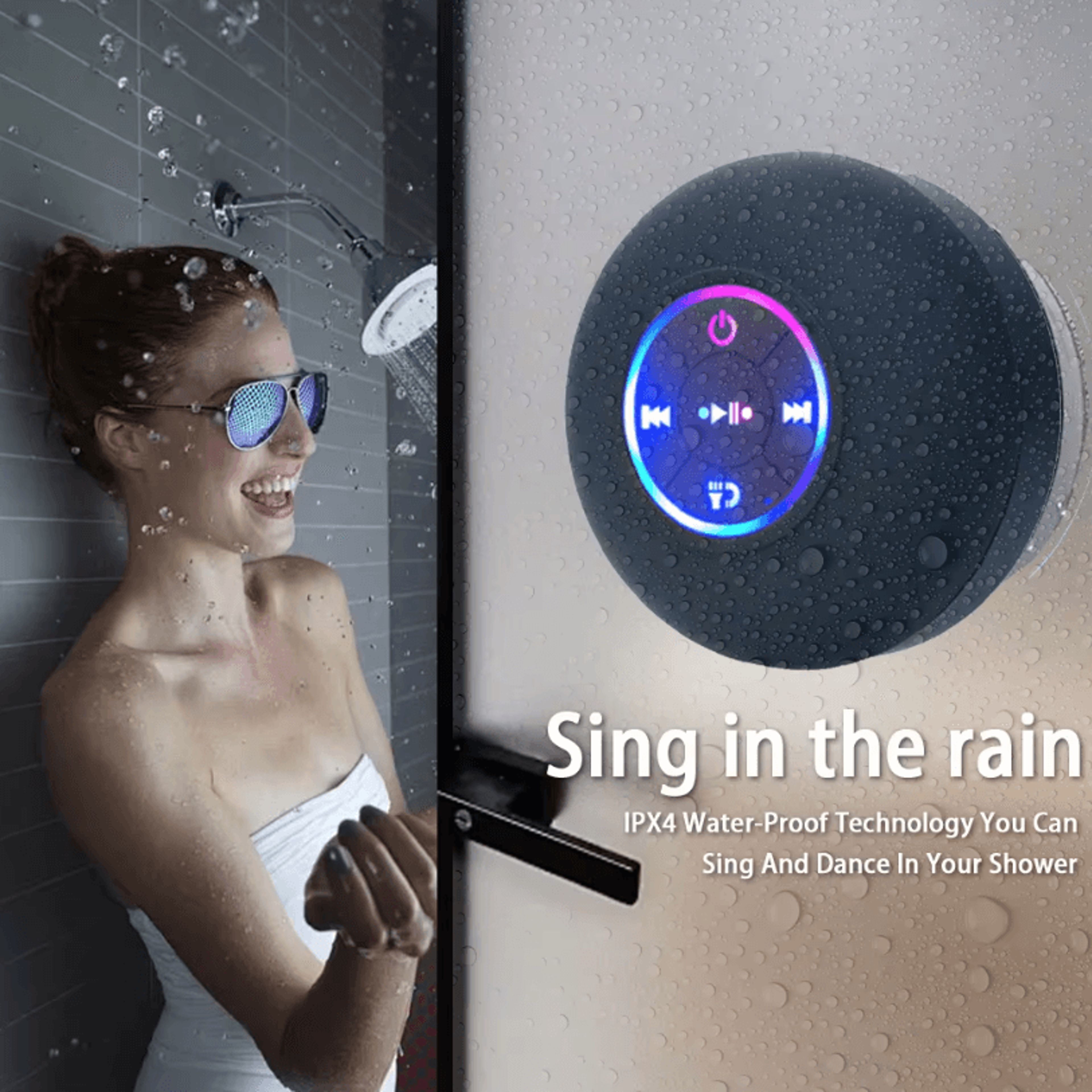 portable bluetooth speaker – led ipx4 waterproof outdoor loudspeaker with suction cup mini stereo sound box