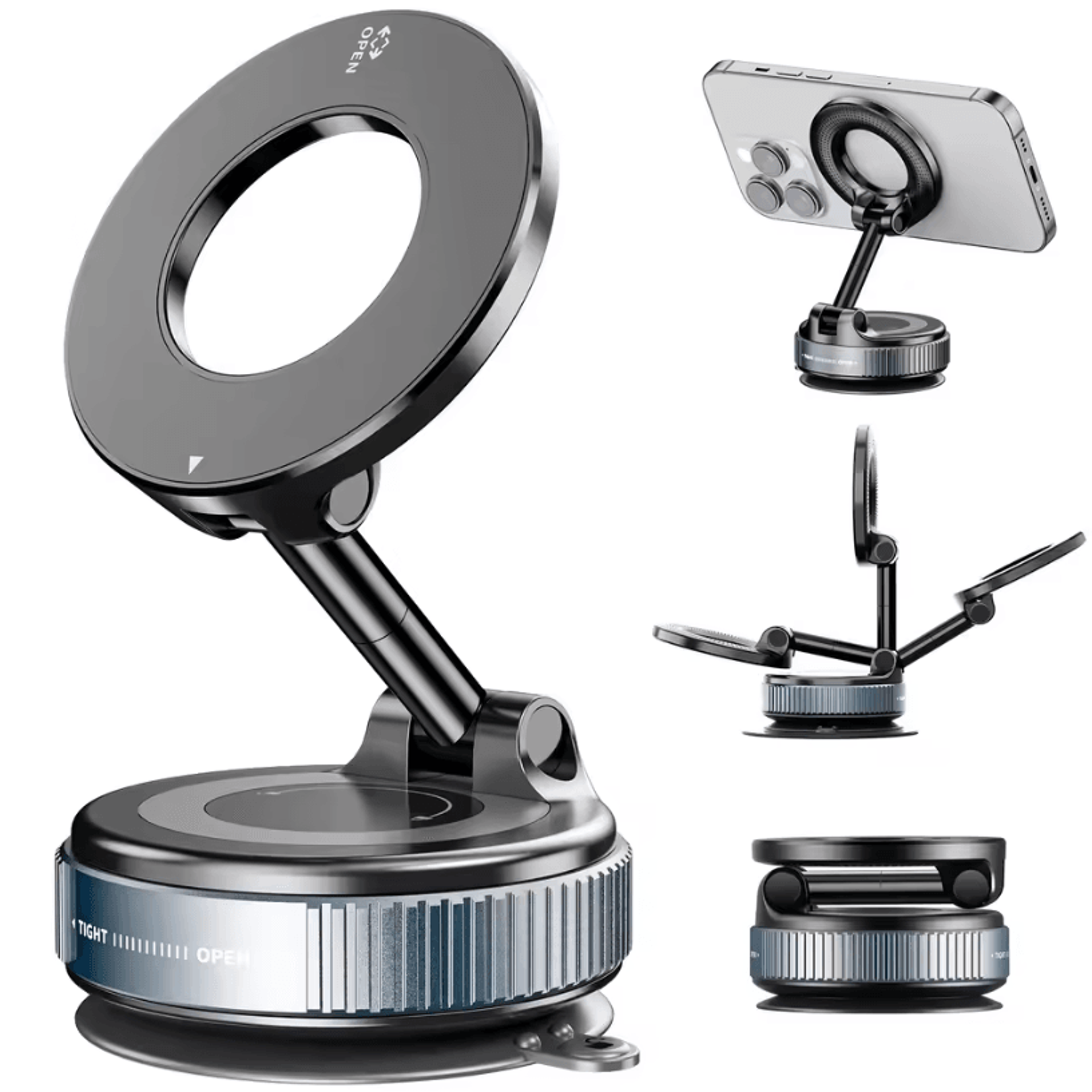 car magnetic phone mount – 360 degree rotating vacuum suction phone bracket universal holder for navigation
