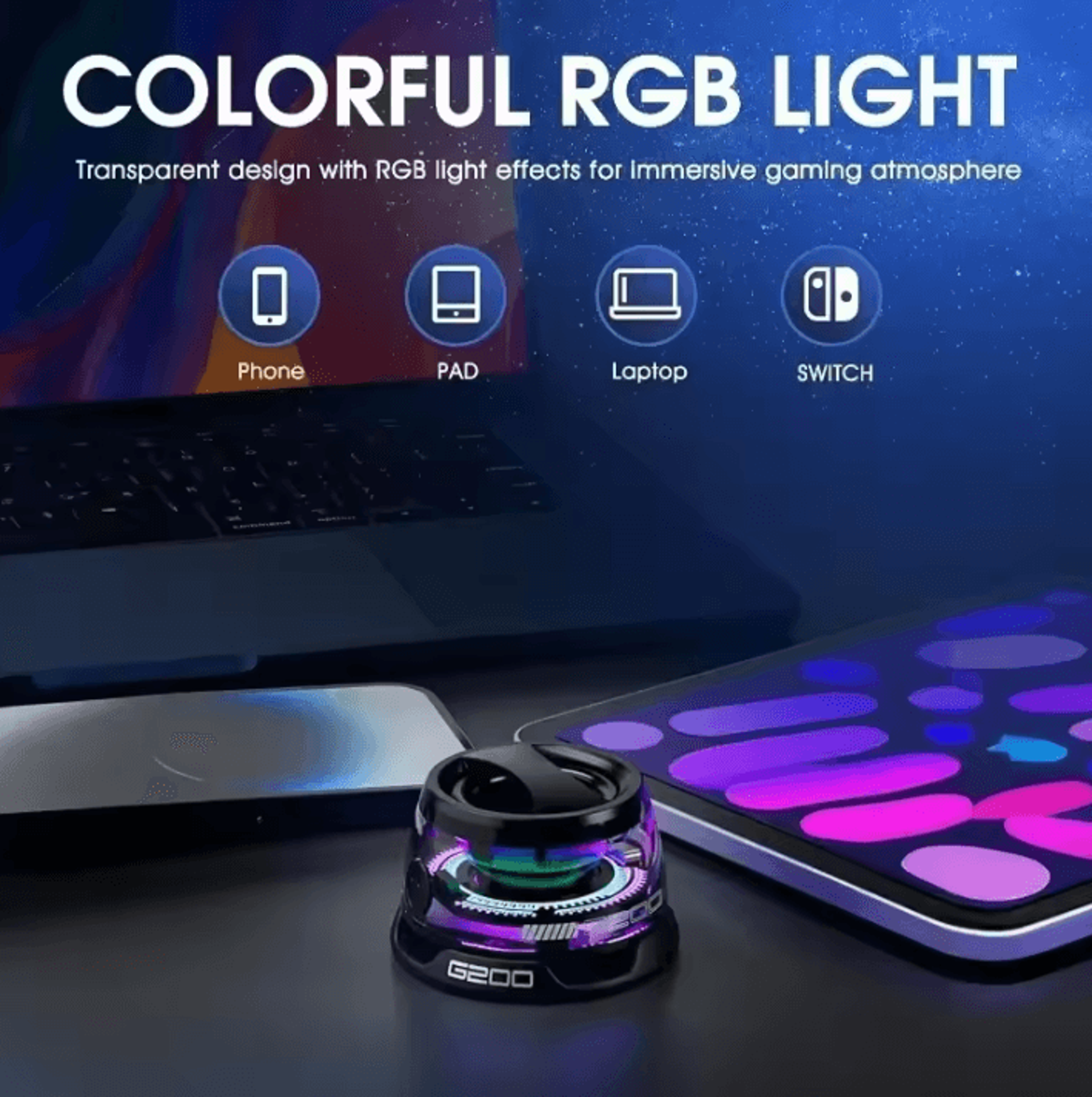 g200 portable bluetooth speaker with bluetooth 5.3, rgb ambient light, long battery life and magnetic phone stand