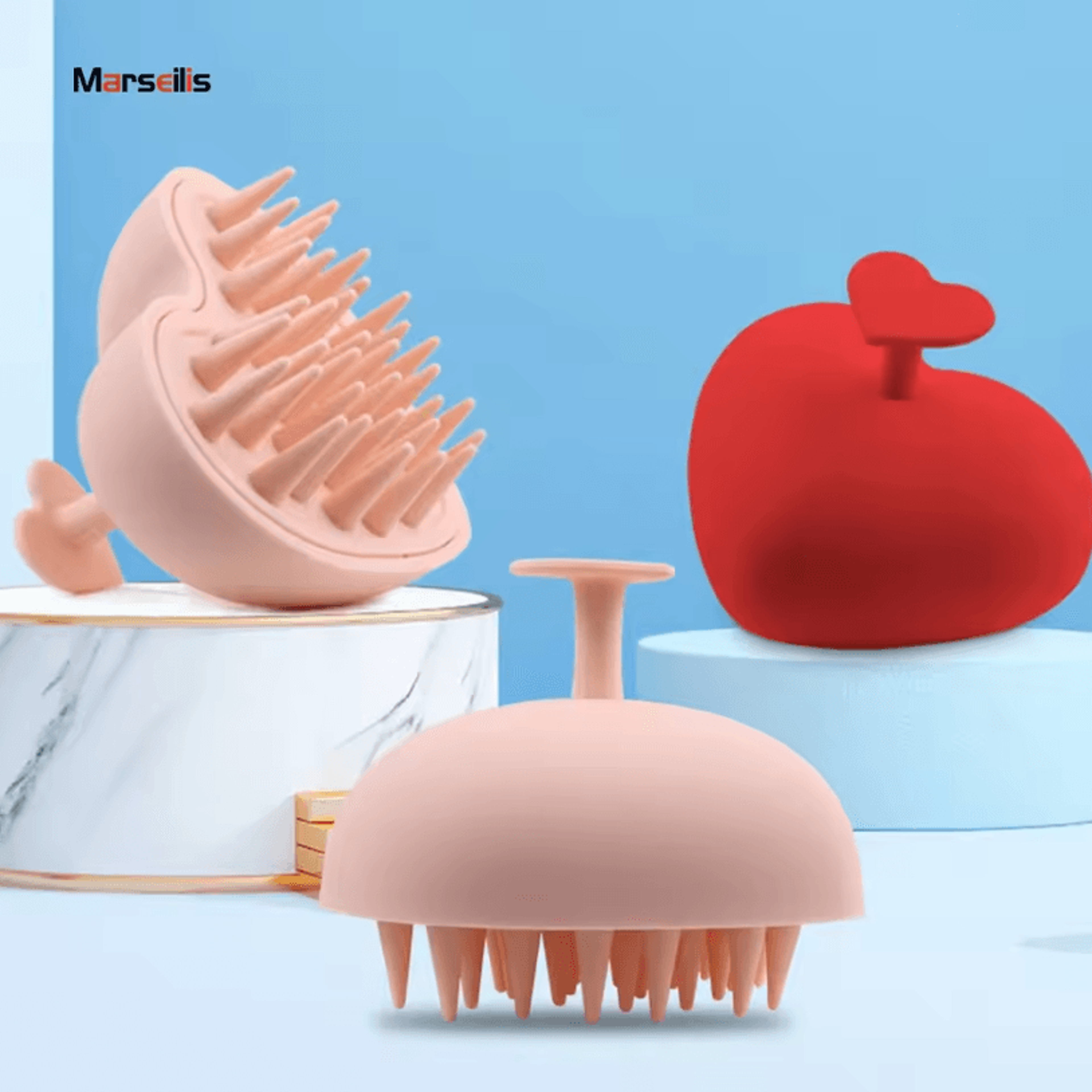 soft silicone shampoo brush 3d heart-shape scalp massager for hair washing and styling – dual use for dry and wet hair