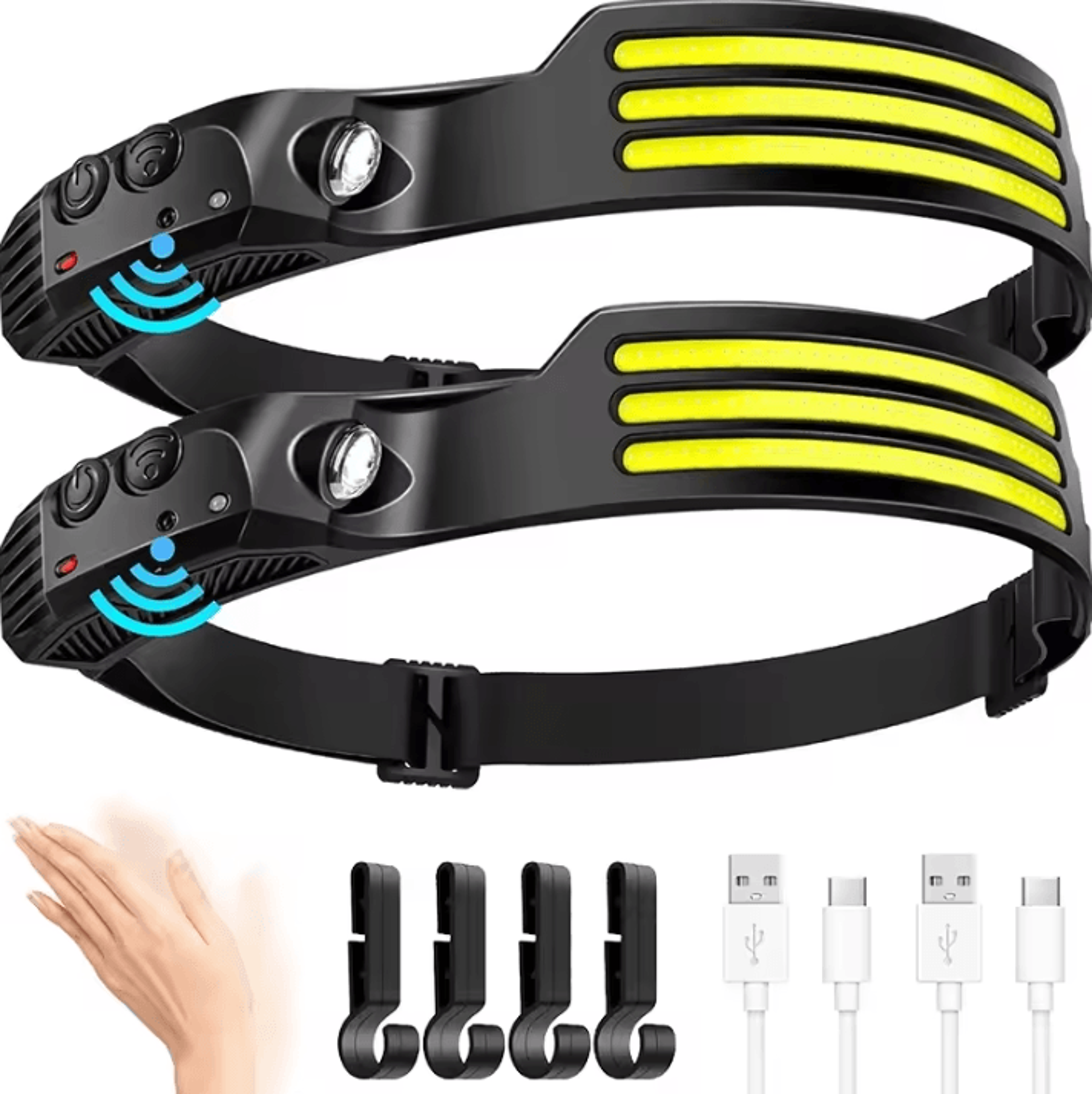 cob led usb rechargeable headlamp with sensor for outdoor camping and fishing
