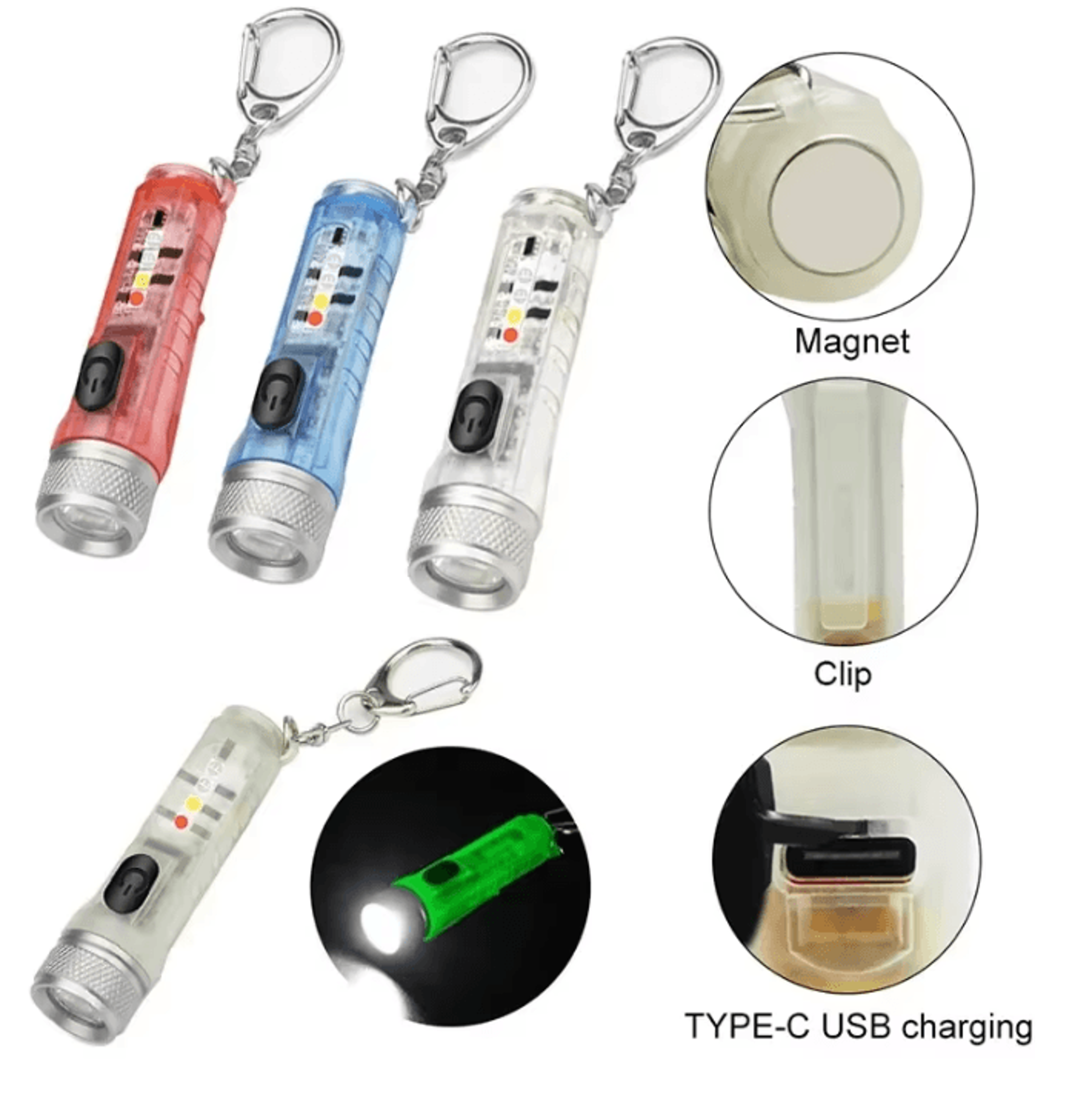 mini led rechargeable keychain flashlight with magnetic base and long range beam