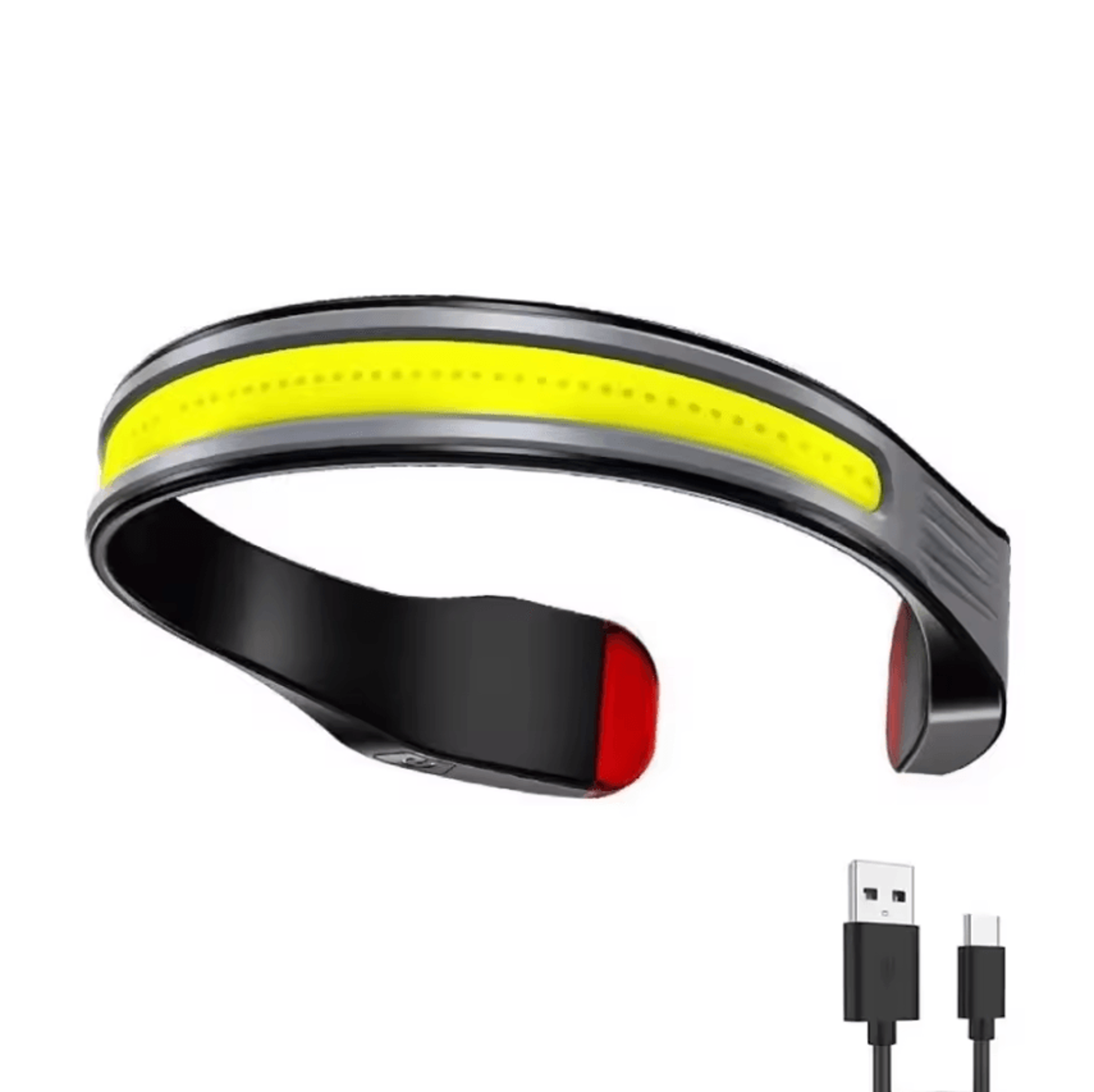 rechargeable headlamp with cob wide angle lighting and red tail safety light for outdoor running and camping